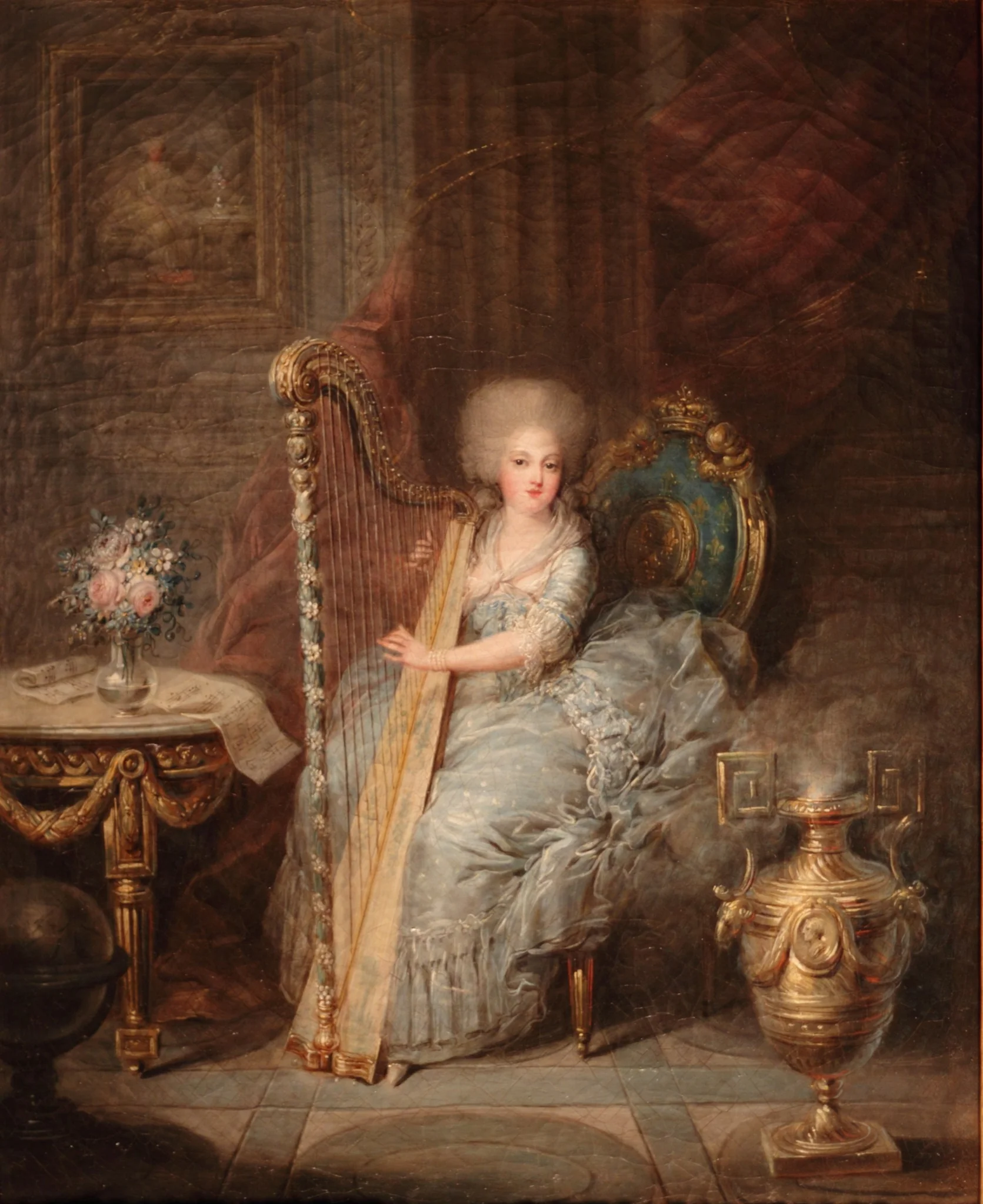 Élisabeth of France seated at her Harp, by Charles Le Clercq, oil, 1792