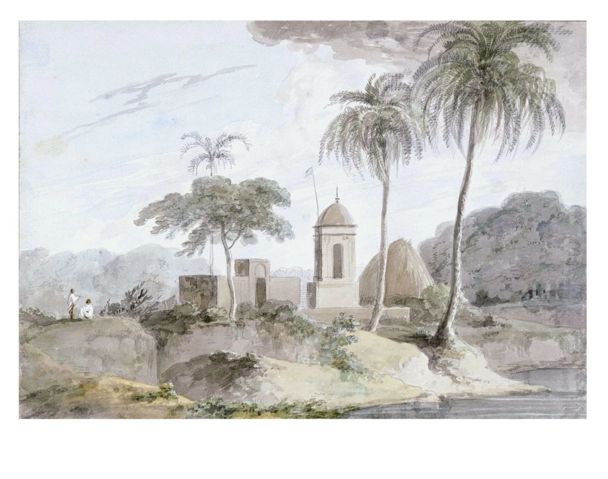 View near Bandell, India, by Thomas RA Daniell, watercolor, 1749