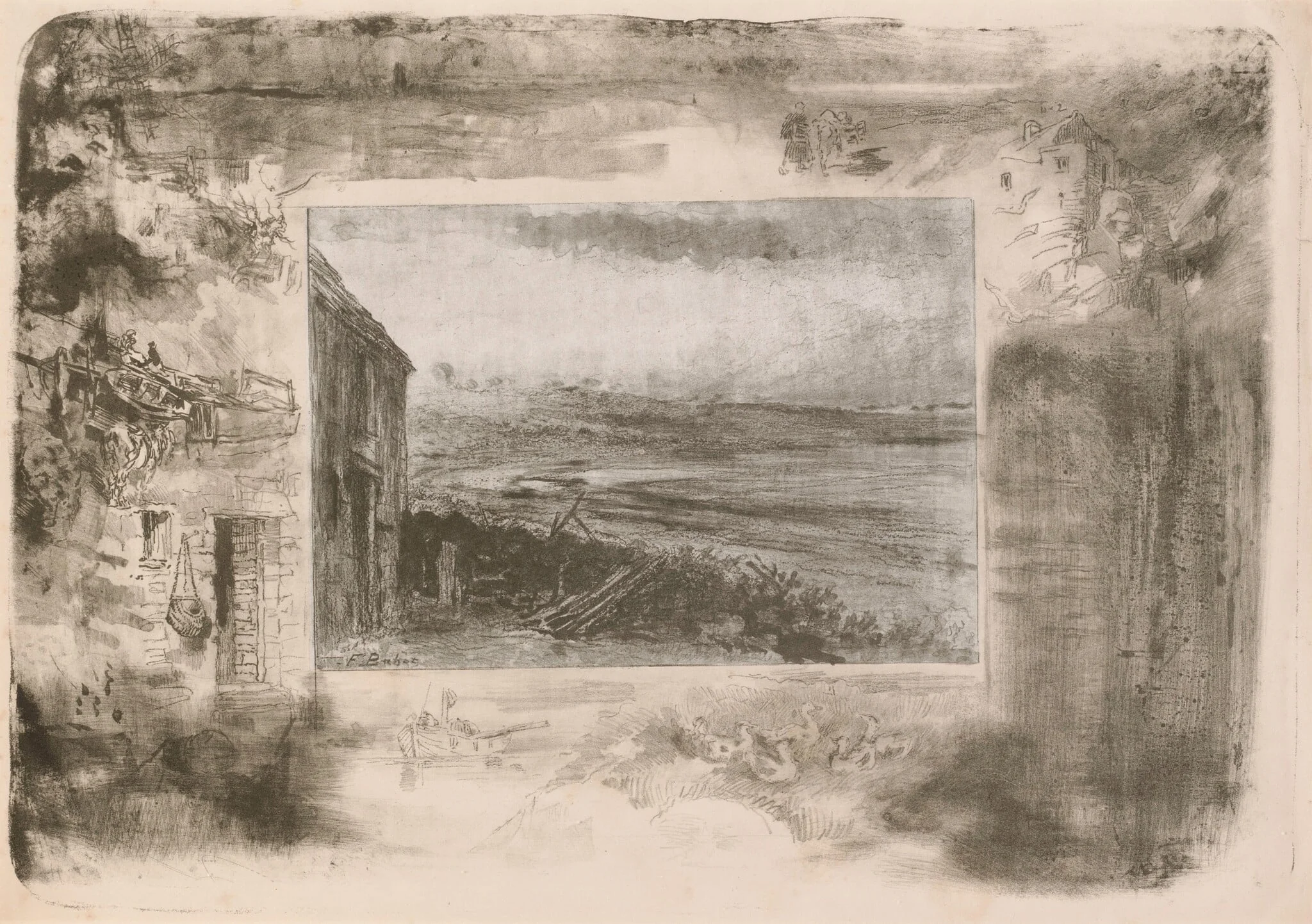 Chaumière de pêcheur (Fisherman's Cottage), by Félix-Hilaire Buhot, ink, 1892