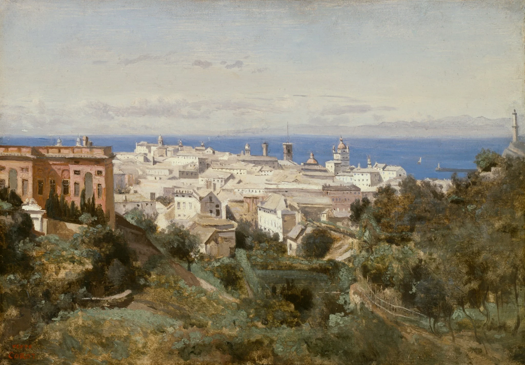 View of Genoa, by Jean Baptiste Camille Corot, oil, 1834