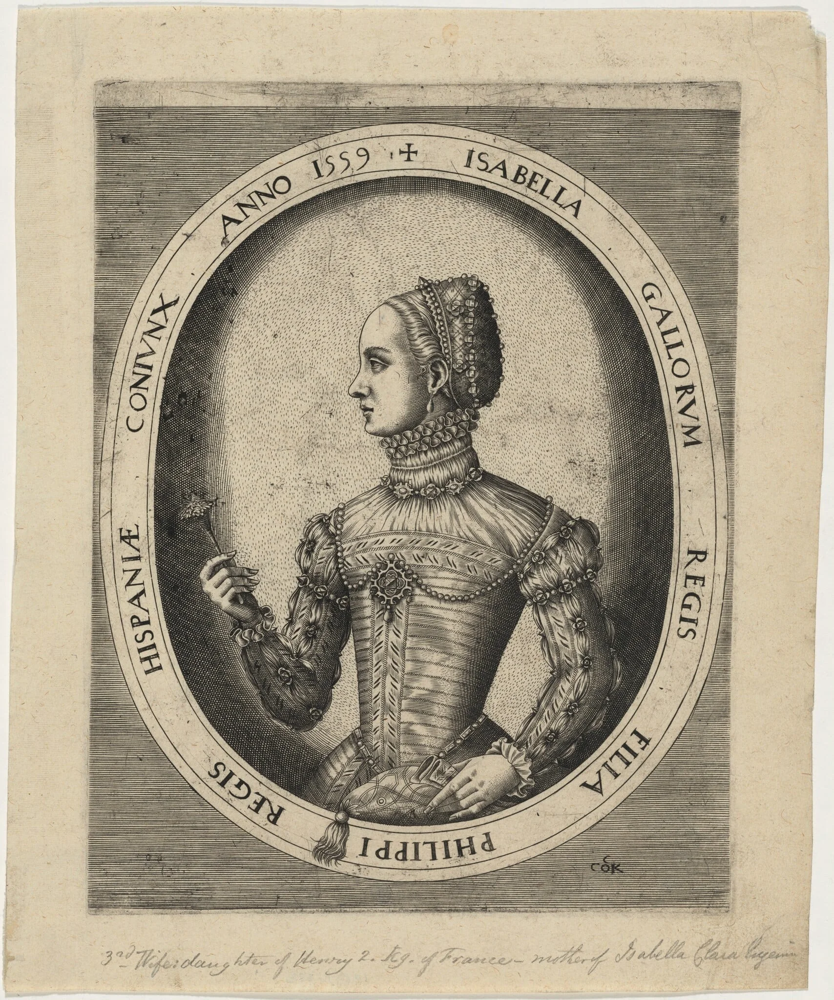 Isabella, Third Wife of Philip II of Spain, by Hieronymus Cock, ink, 1540