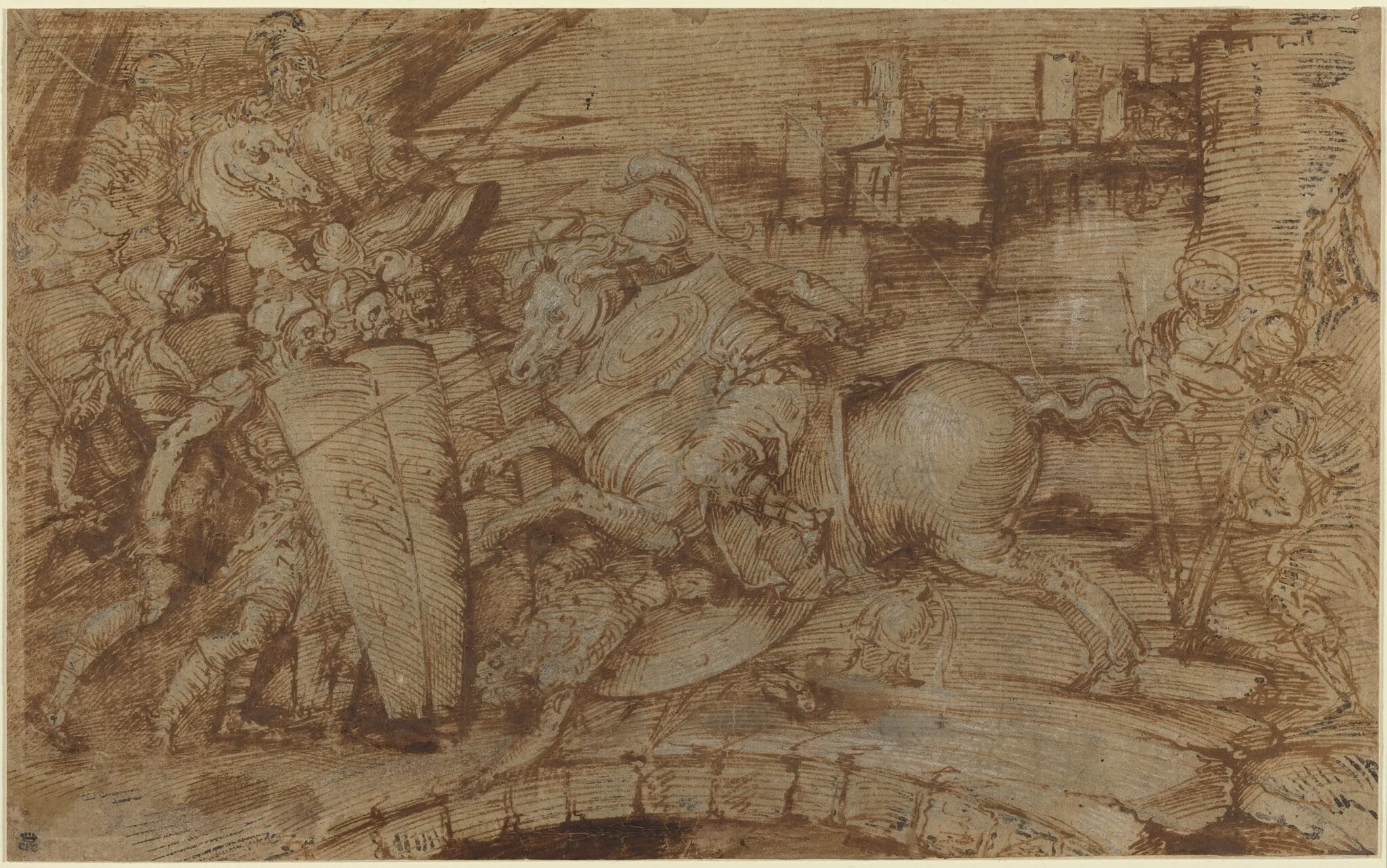 Horatius Cocles Defending Rome, by Italian 16th Century, chalk, 1501