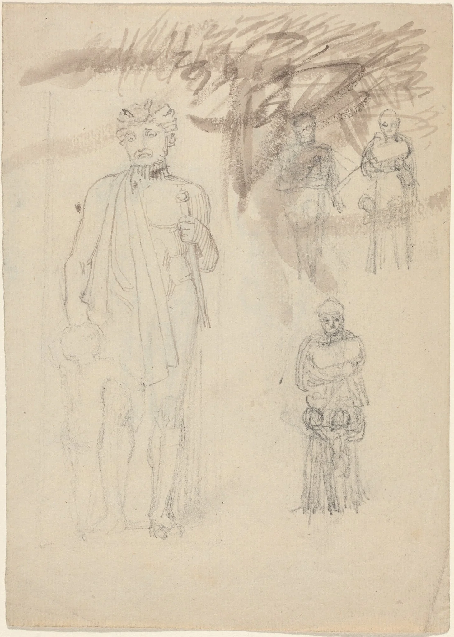 Sheet of Studies, including Warrior with Child [recto and verso], by John Flaxman, graphite, 1790