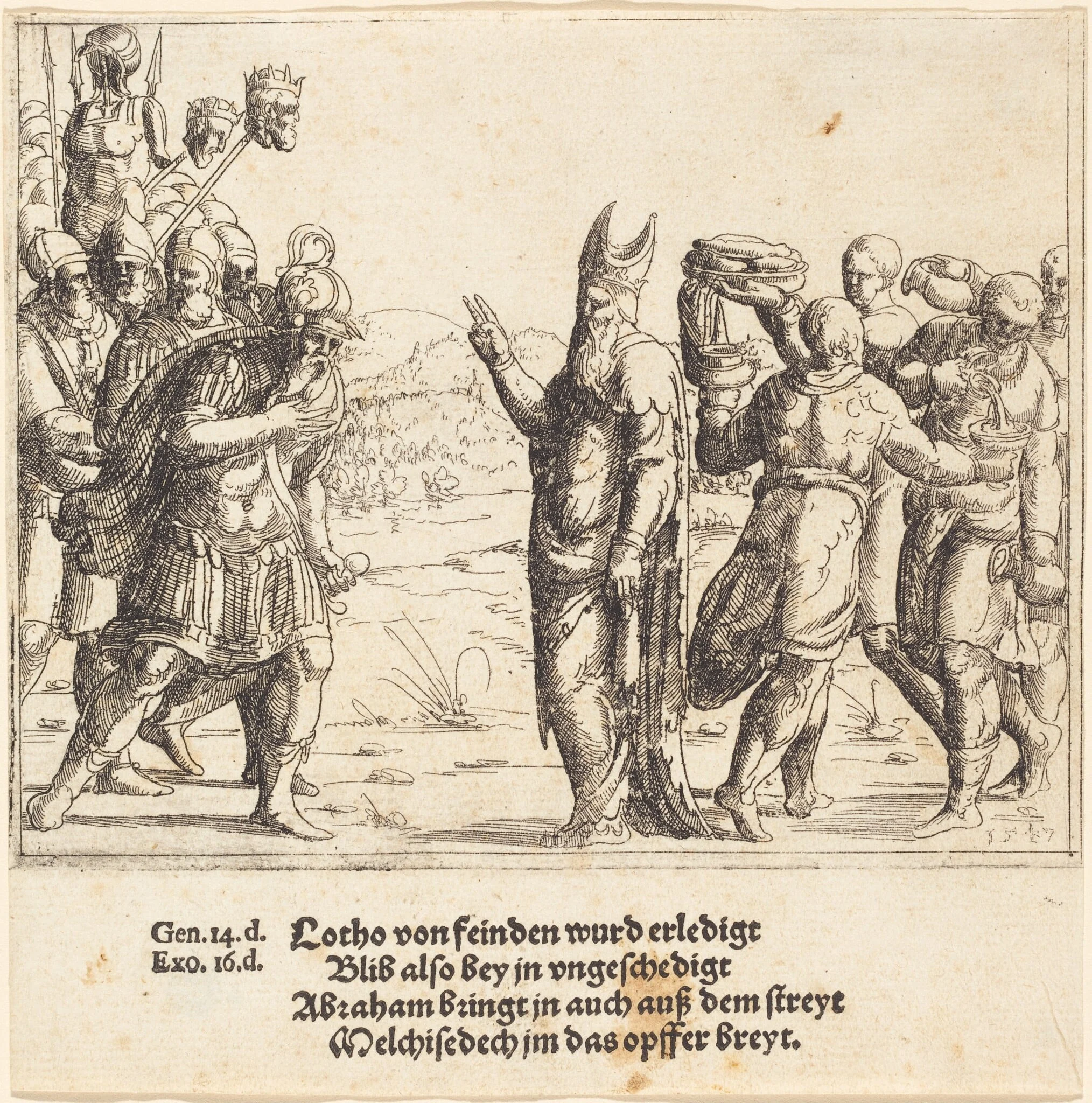 Melchizedek with Bread and Wine, by Augustin Hirschvogel, ink, 1547