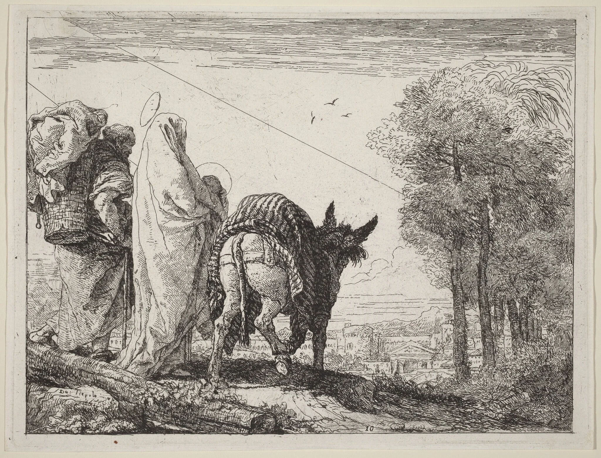 The Flight with the Holy Family at the Left, by Giovanni Domenico Tiepolo, ink, 1753