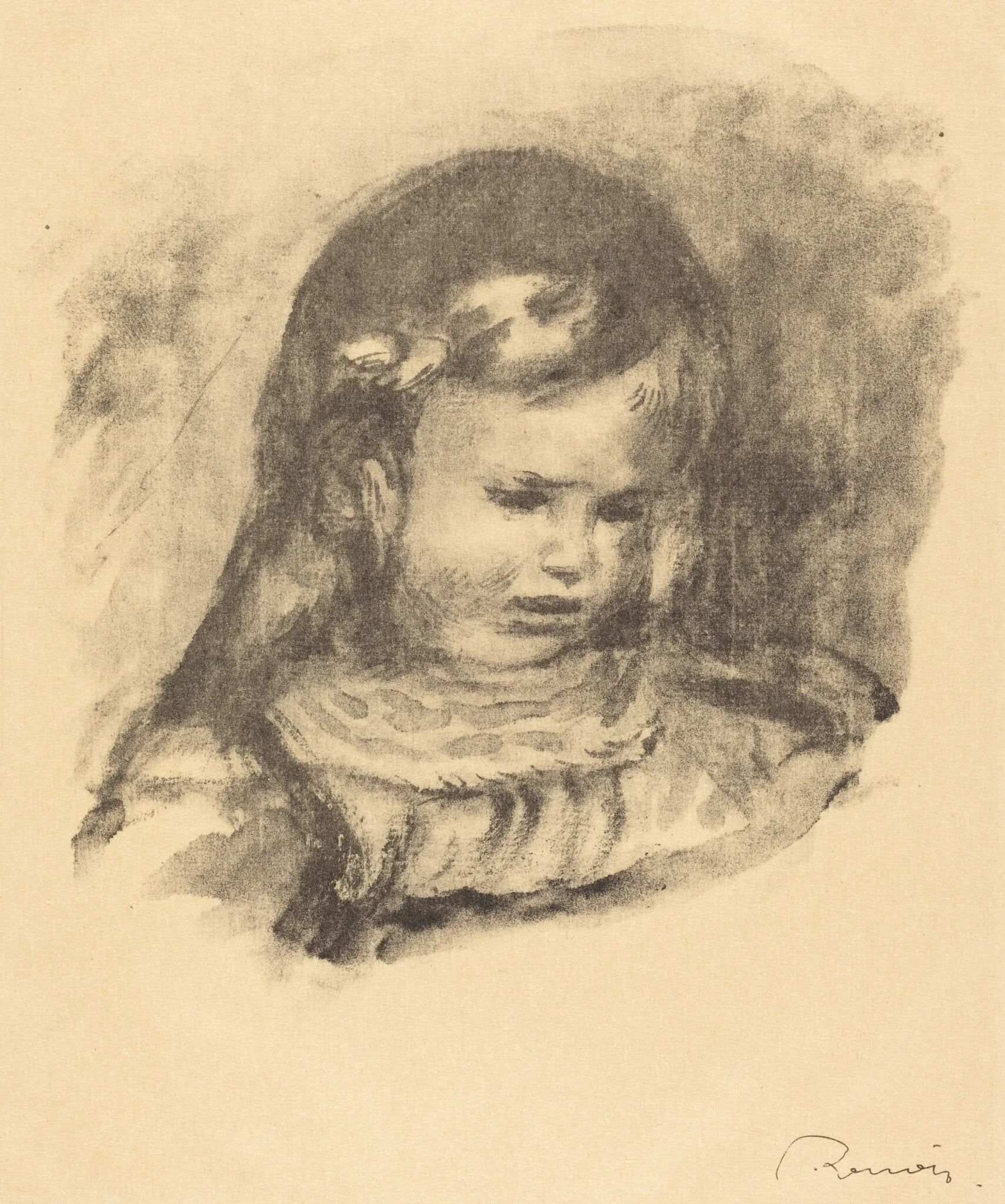 Claude Renoir, head lowered (Claude Renoir, la tete baissee), by Auguste Renoir, ink, 1904