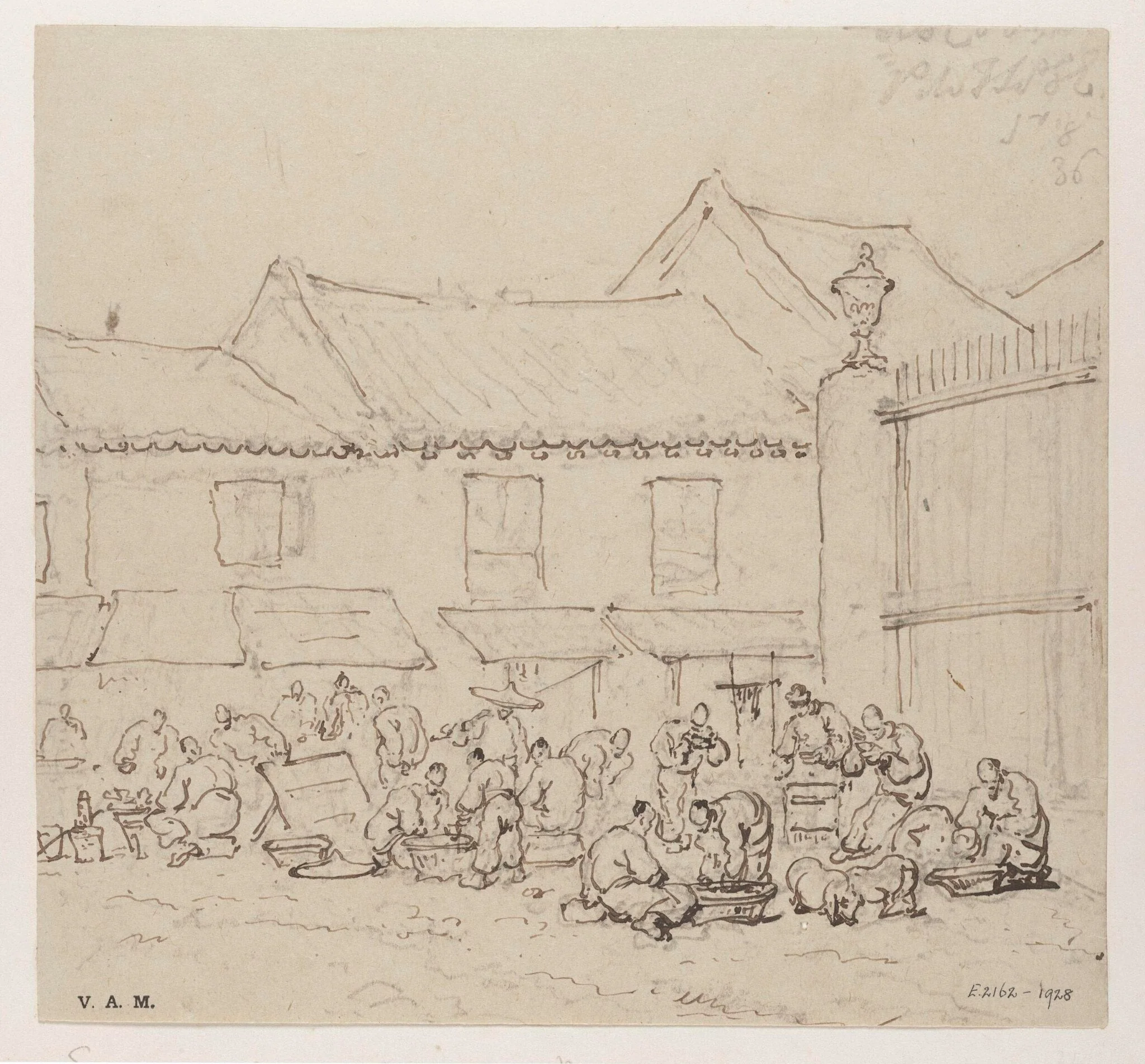 Vendors outside the Church of San Domingos, Macau, by George Chinnery, 4