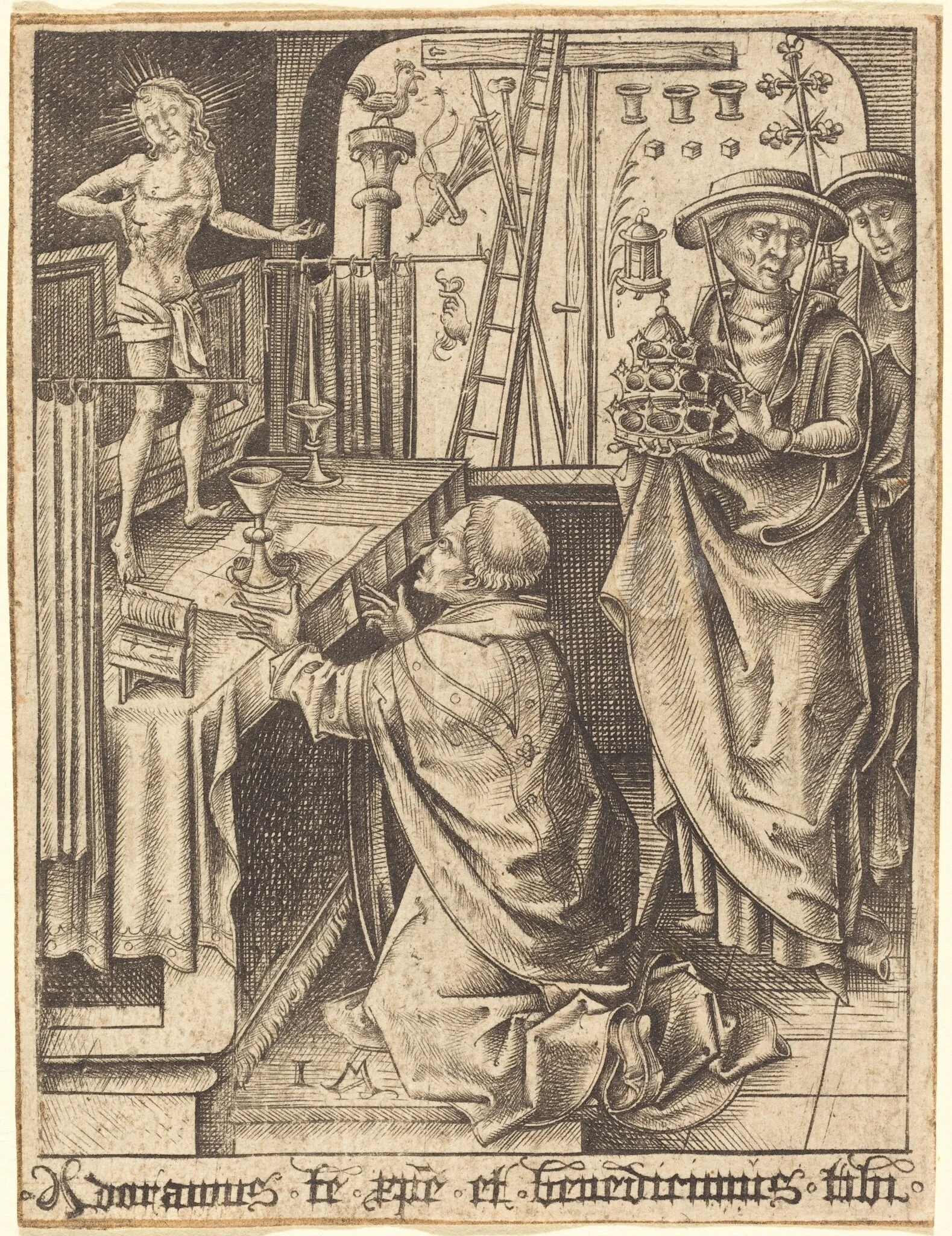 The Mass of Saint Gregory, by Israhel van Meckenem, ink, 1485