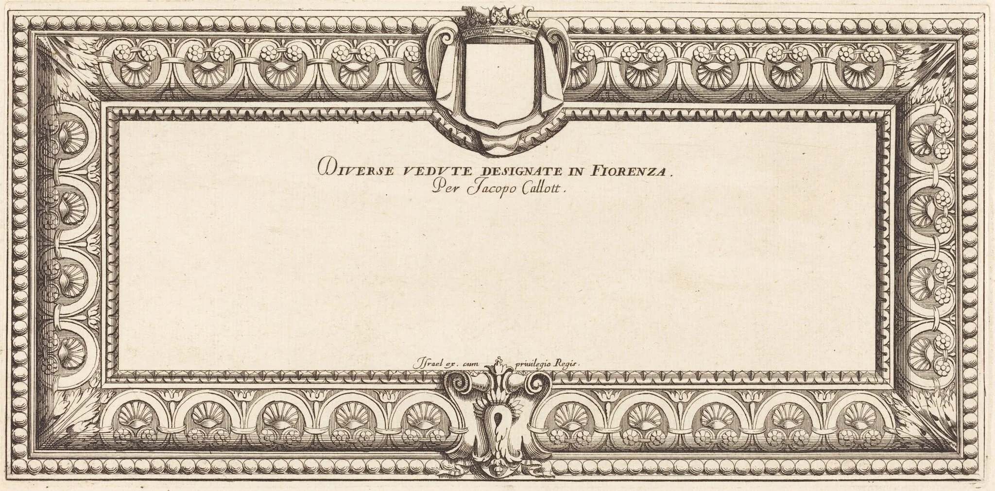 Title Page for Callot's "Various Italian Landscapes", by François Collignon, ink, 1630