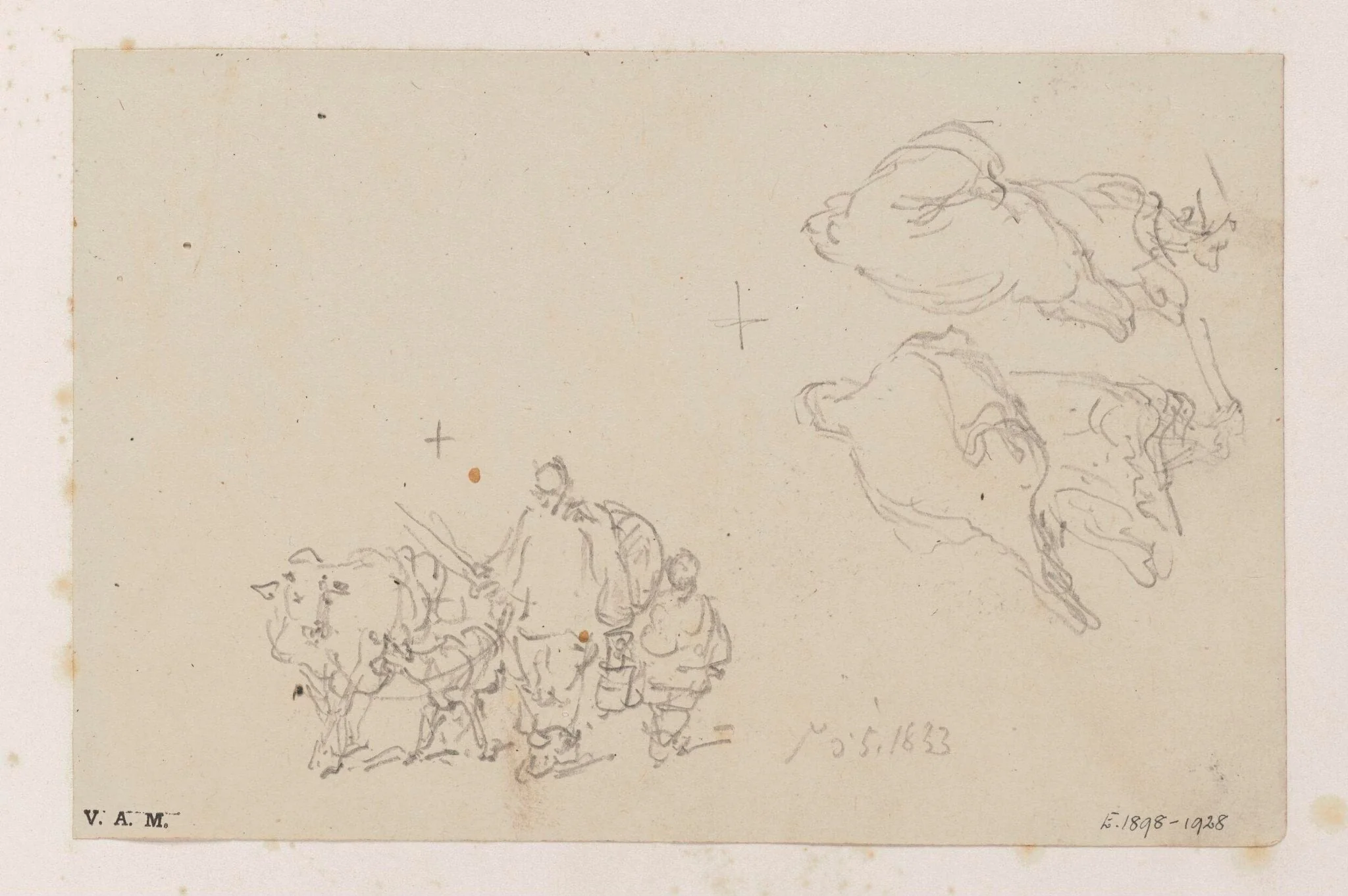 Two figures with a cow and calf; and two Macanese women, by George Chinnery, 5