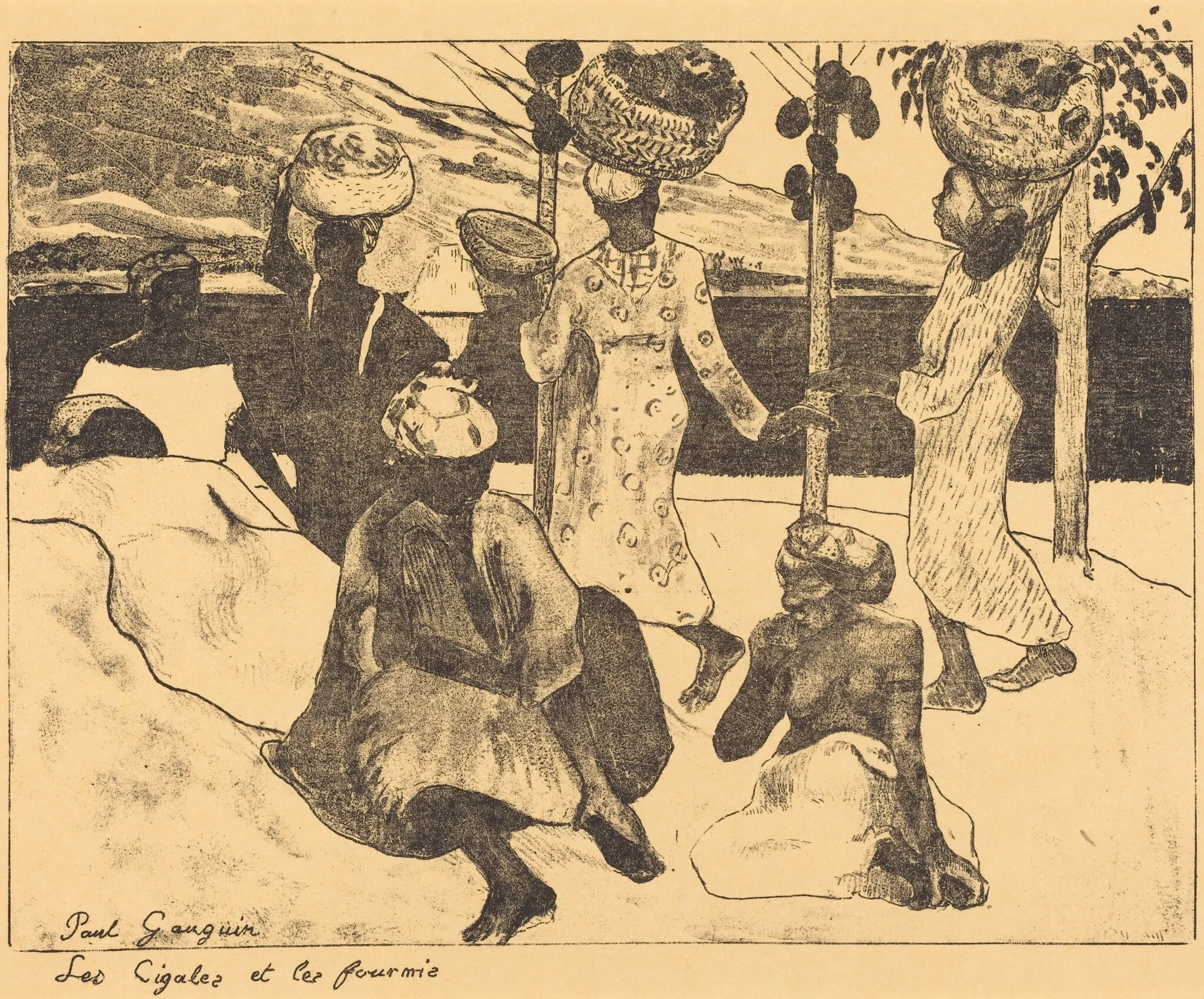Locusts and Ants: A Memory of Martinique  (Les cigales et les fourmis: Souvenir de la Martinique), by Paul Gauguin, ink, 1889