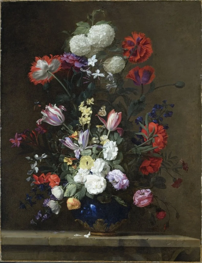 Bouquet of flowers in a vase decorated with gilt bronze