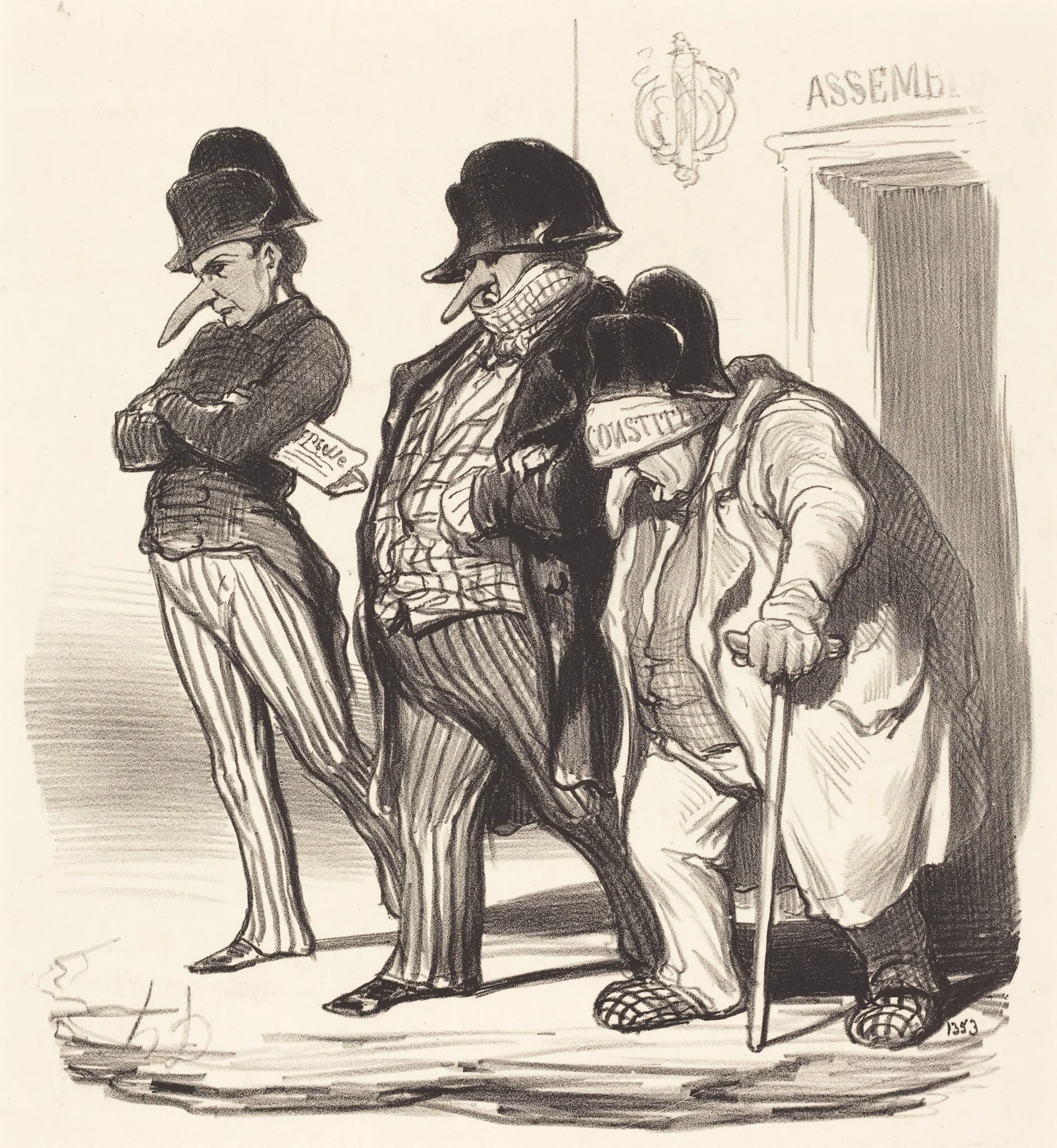 Les Journaux Napoléoniens sortant de l'Assemblée Nationale..., by Honoré Daumier, ink, 1848