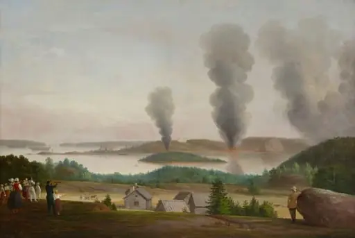 Ruotsinsalmi poltetaan, kohtaus "Oolannin sodasta" 1855