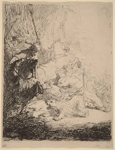 The Small Lion Hunt (with Two Lions)