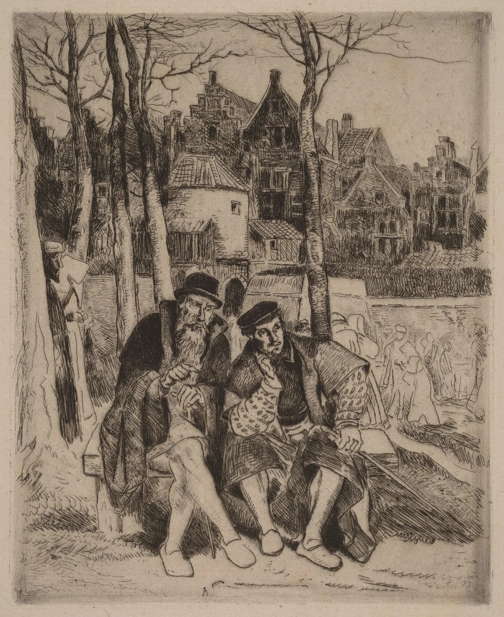 Faust and Wagner, by Henri Leys, ink, 1869