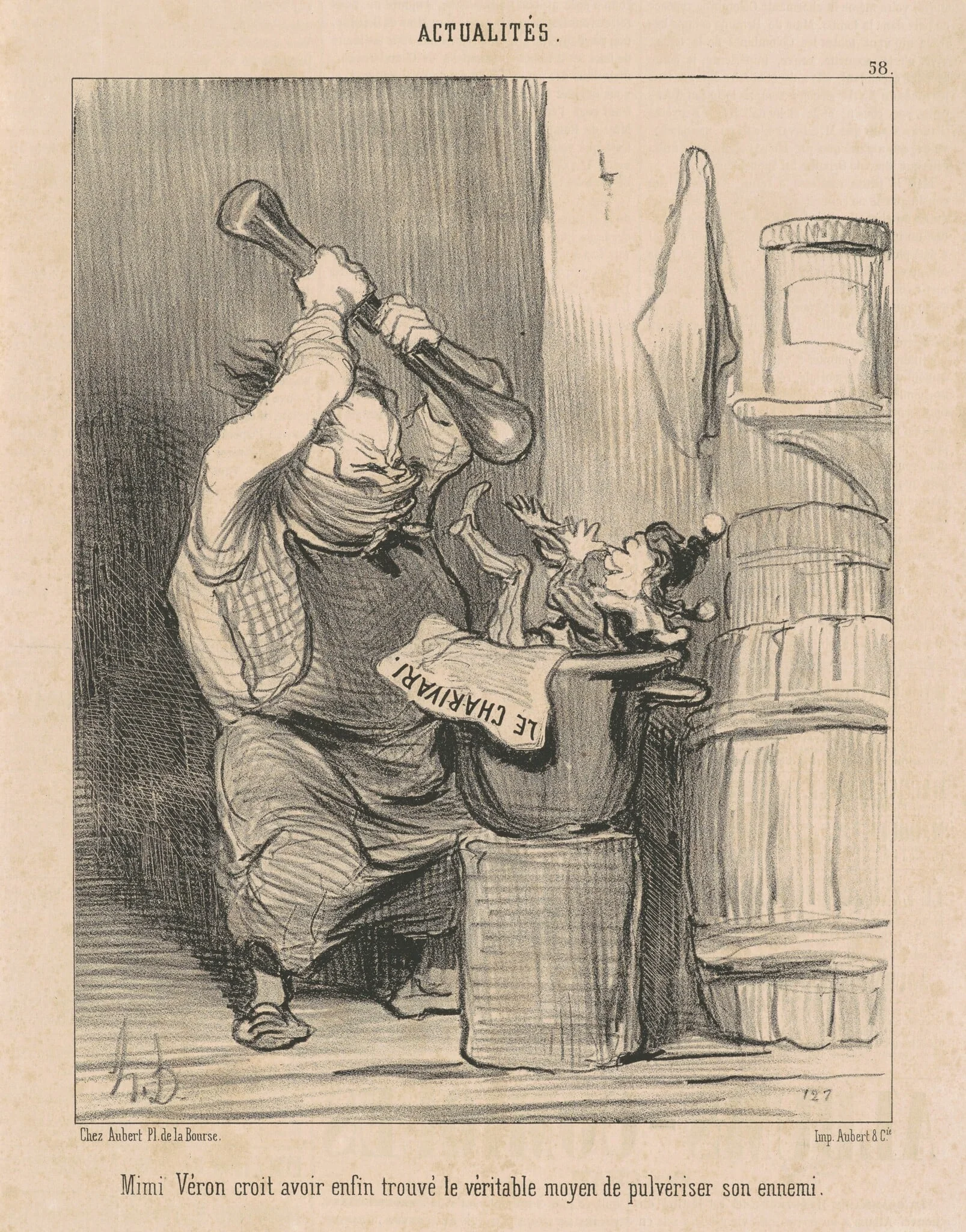 Mimi Vèron croit avoir ... trouvé le ..., by Honoré Daumier, ink, 1850