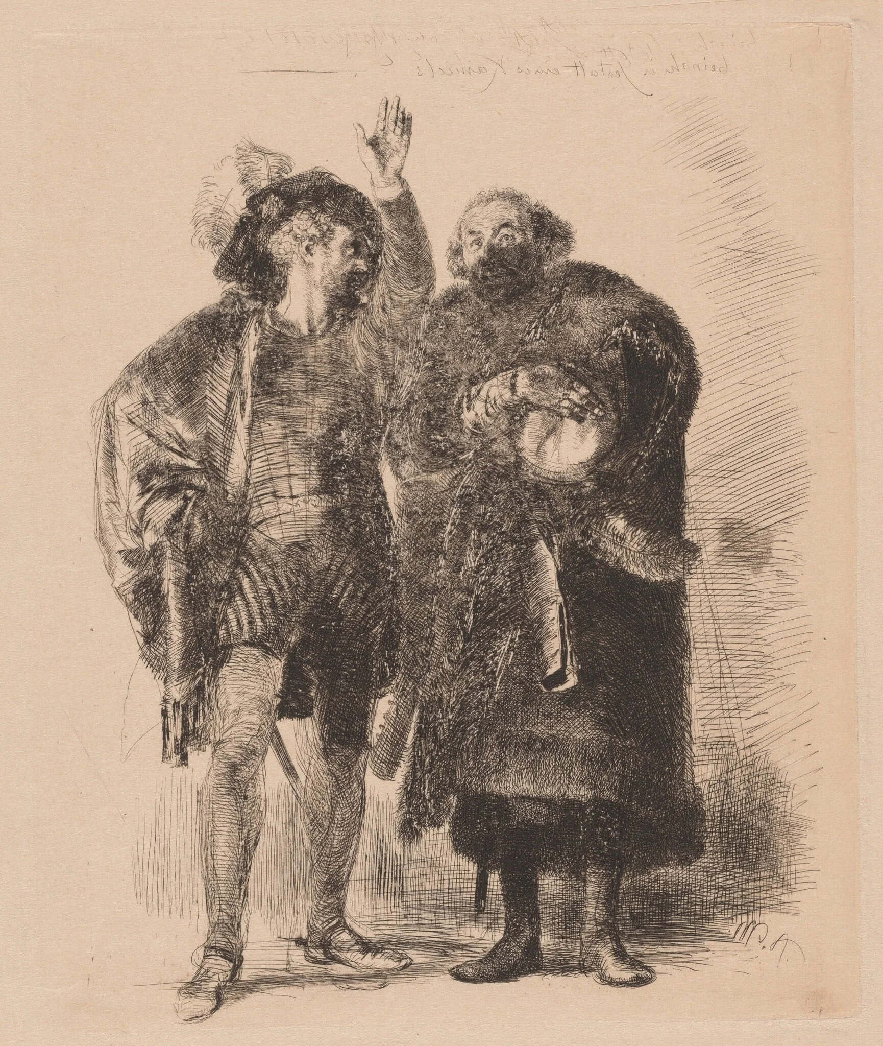 Hamlet and Polonius, by Adolph von Menzel, ink, 1845