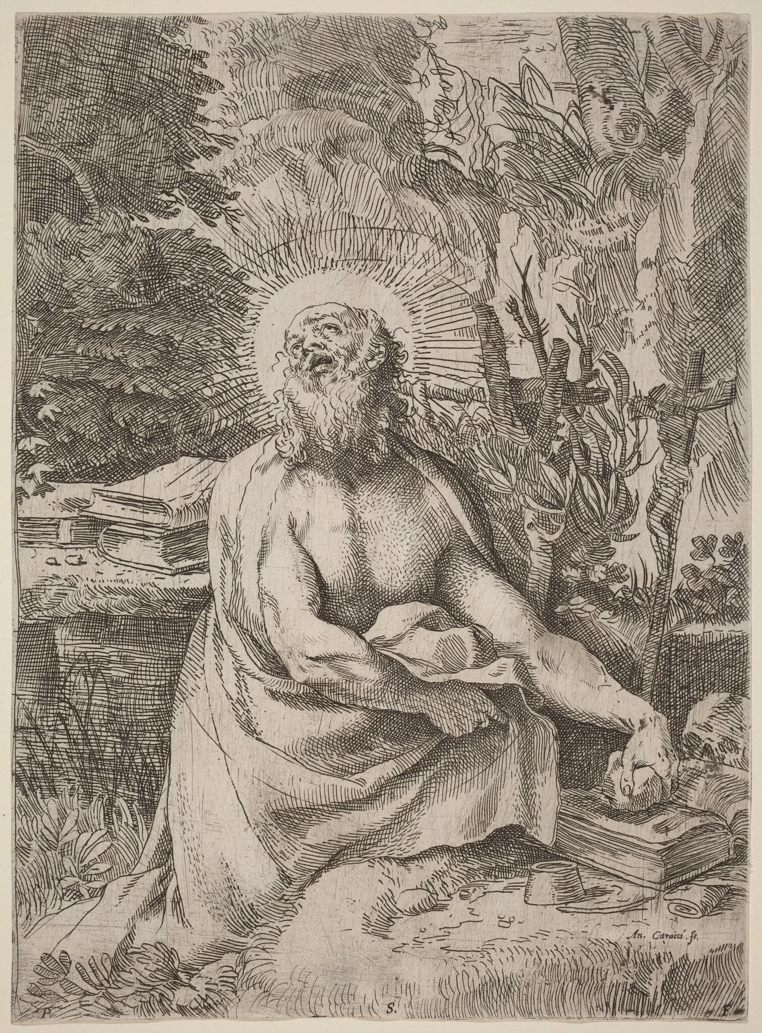 Saint Jerome in the Wilderness, by Annibale Carracci, ink, 1591