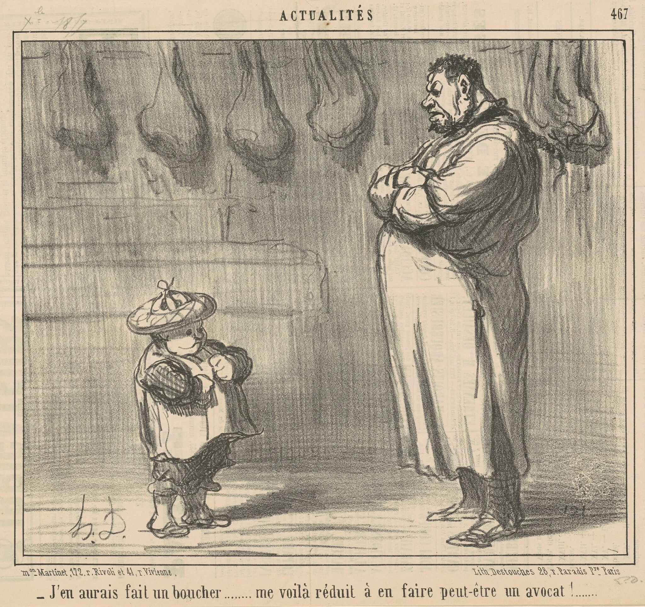 J'en aurais fait un boucher ..., by Honoré Daumier, ink, 1857