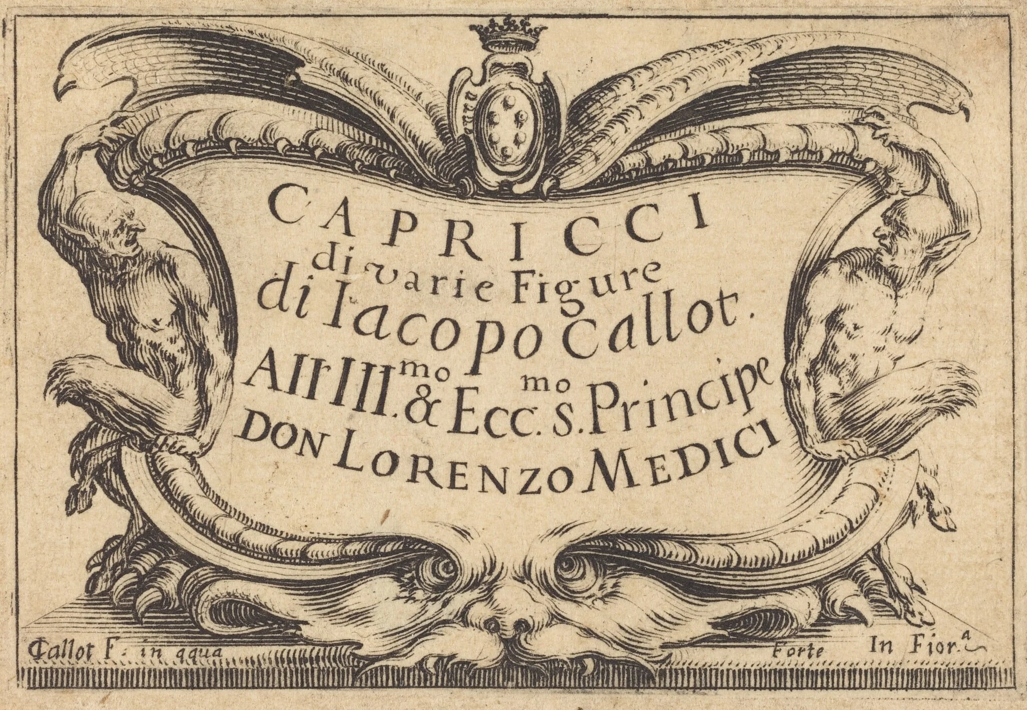 Title Page for "The Capricci", by Jacques Callot, ink, 1617