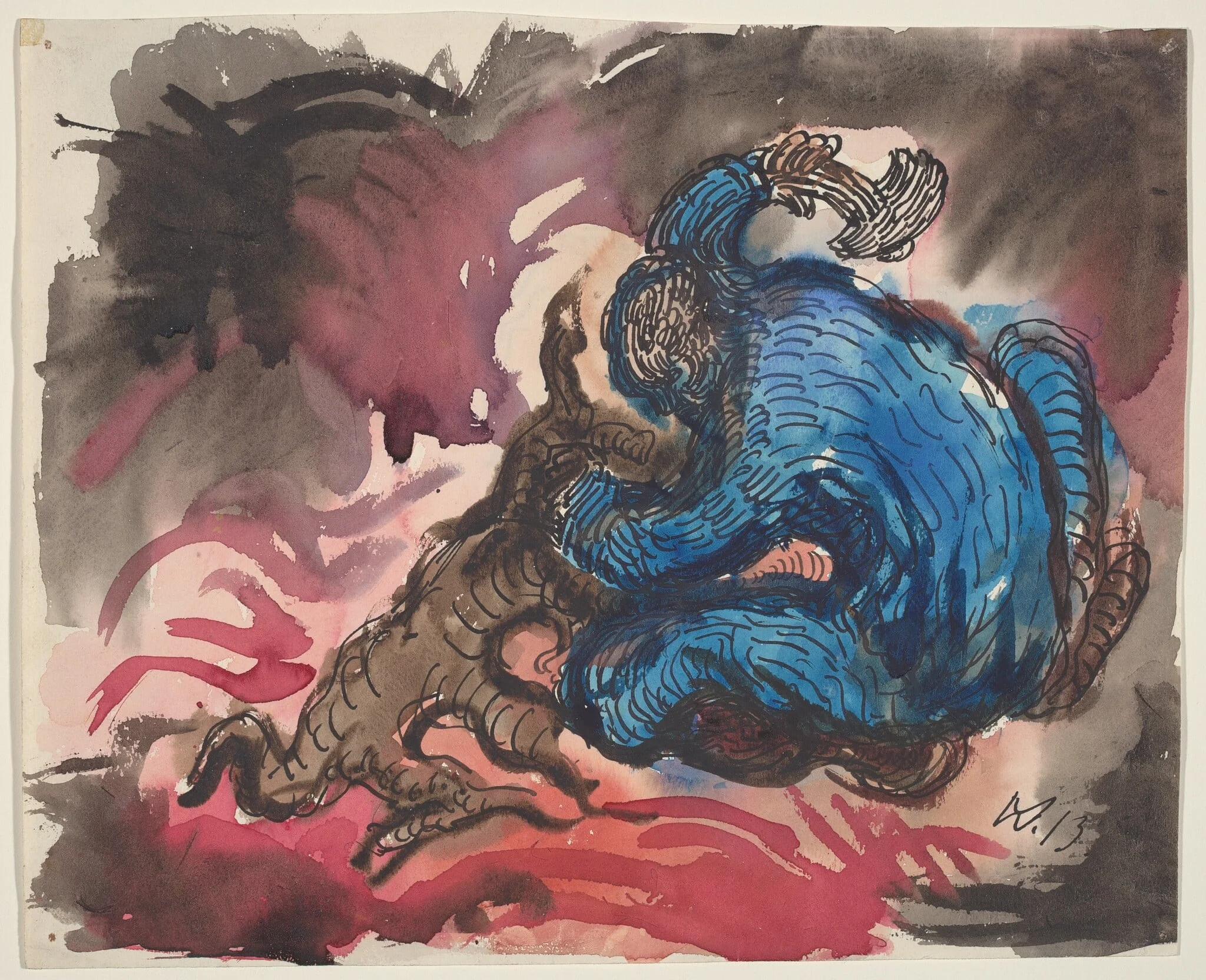 Hölzfaller (recto), by Wilhelm Morgner, ink, 1913