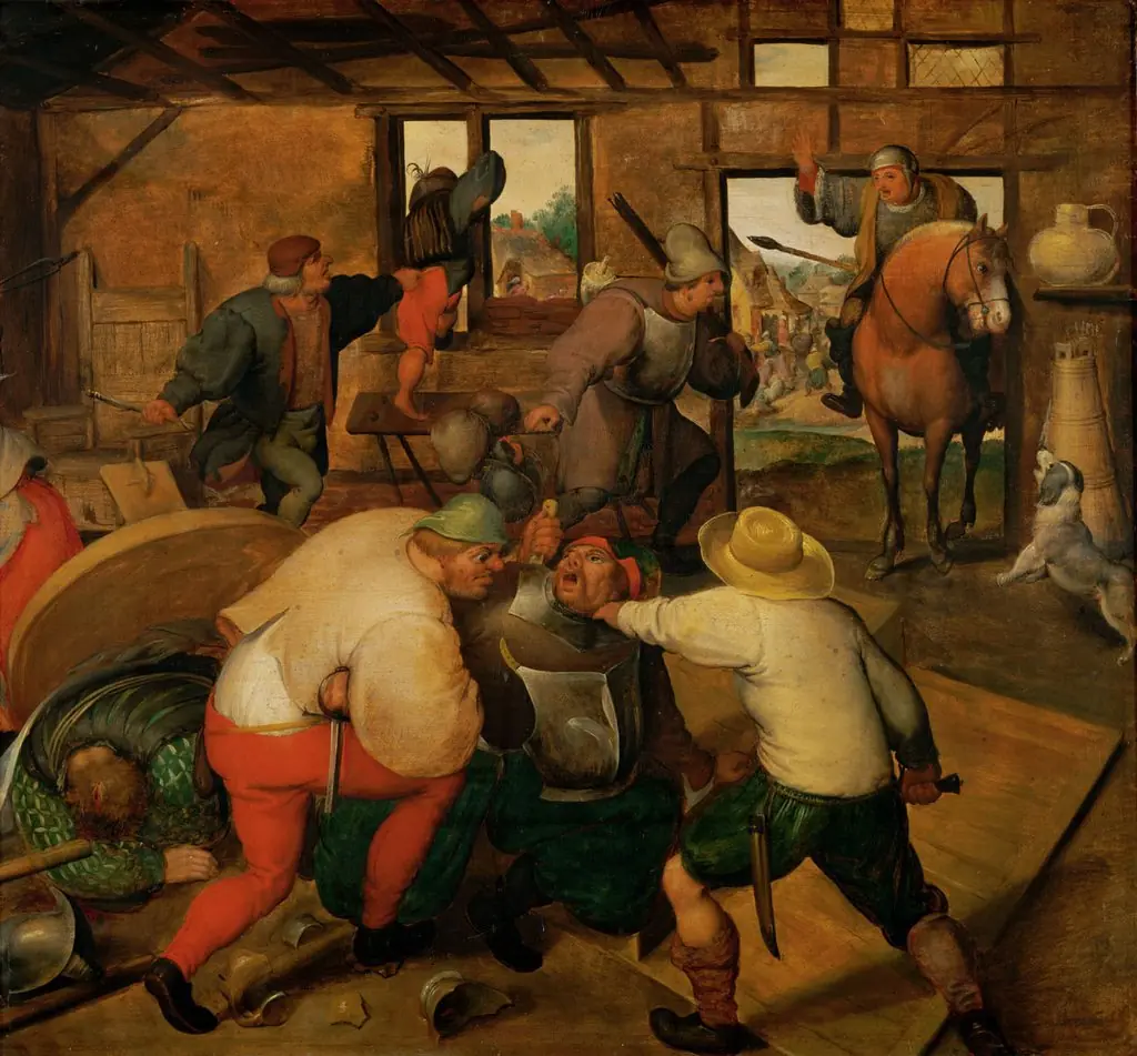 Brawl between soldiers and peasants
