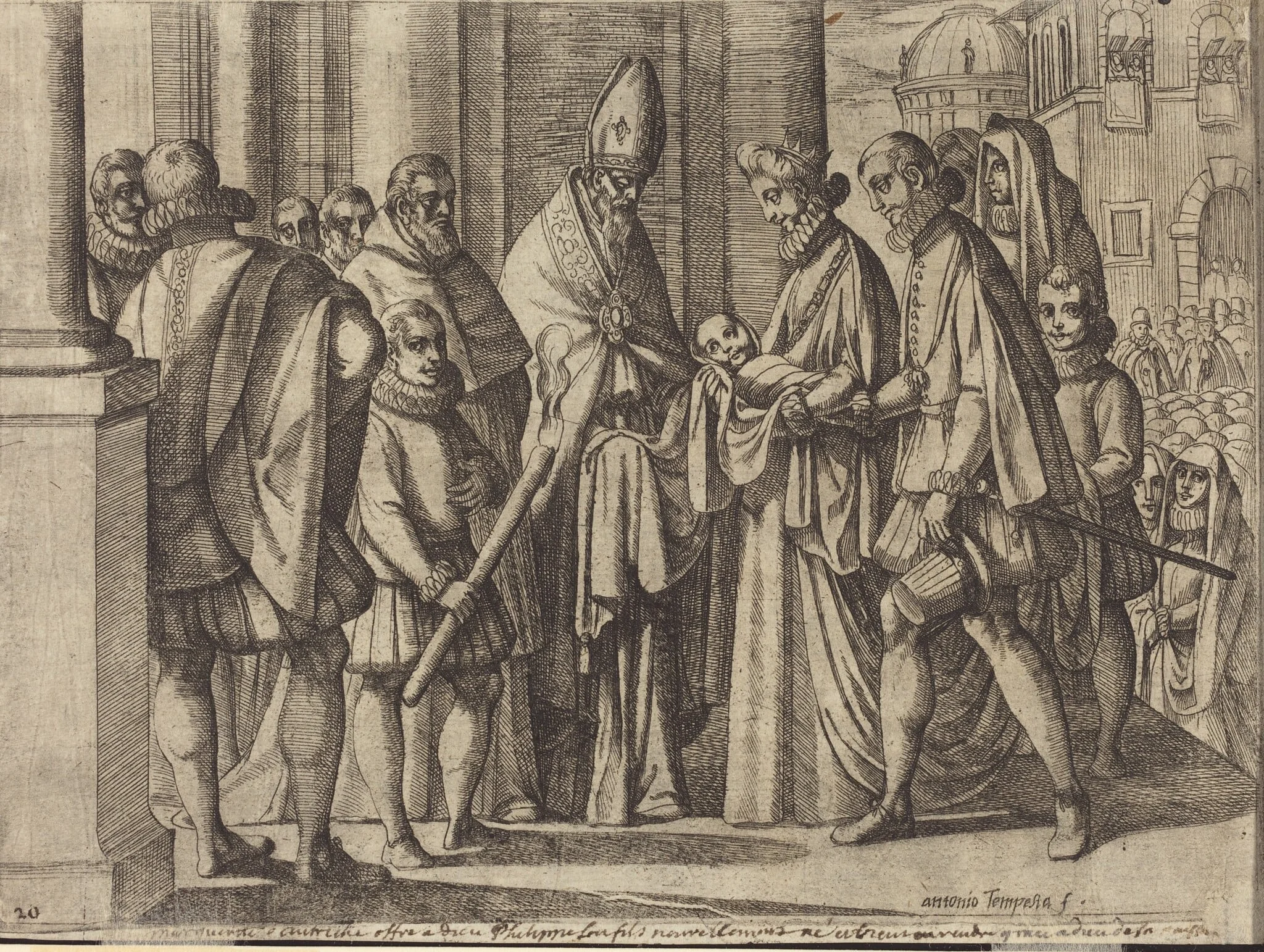 Philip as a Boy Before Margaret of Austria [verso], by Antonio Tempesta, ink, 1612