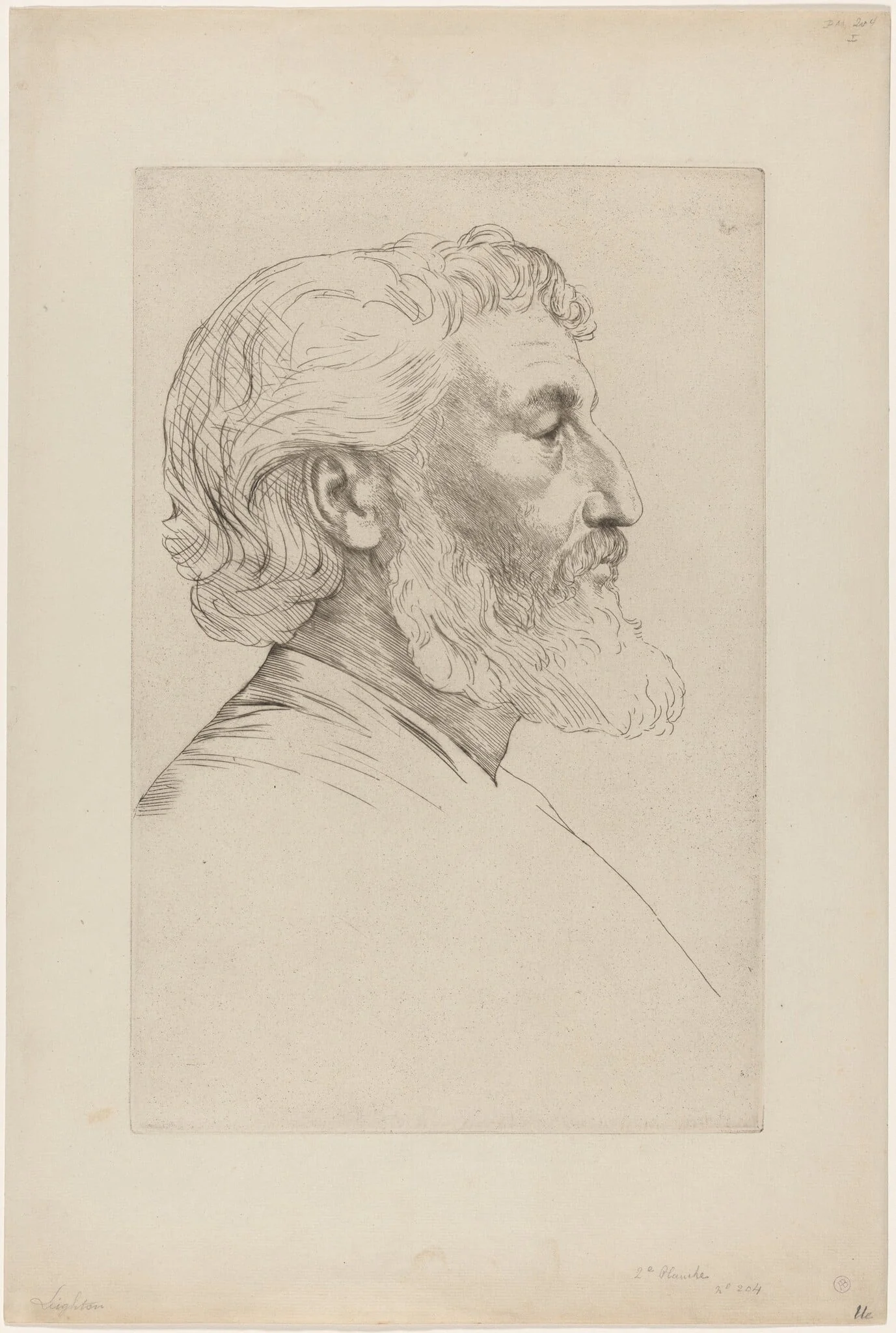 Sir Frederic Leighton, by Alphonse Legros, ink, 1878
