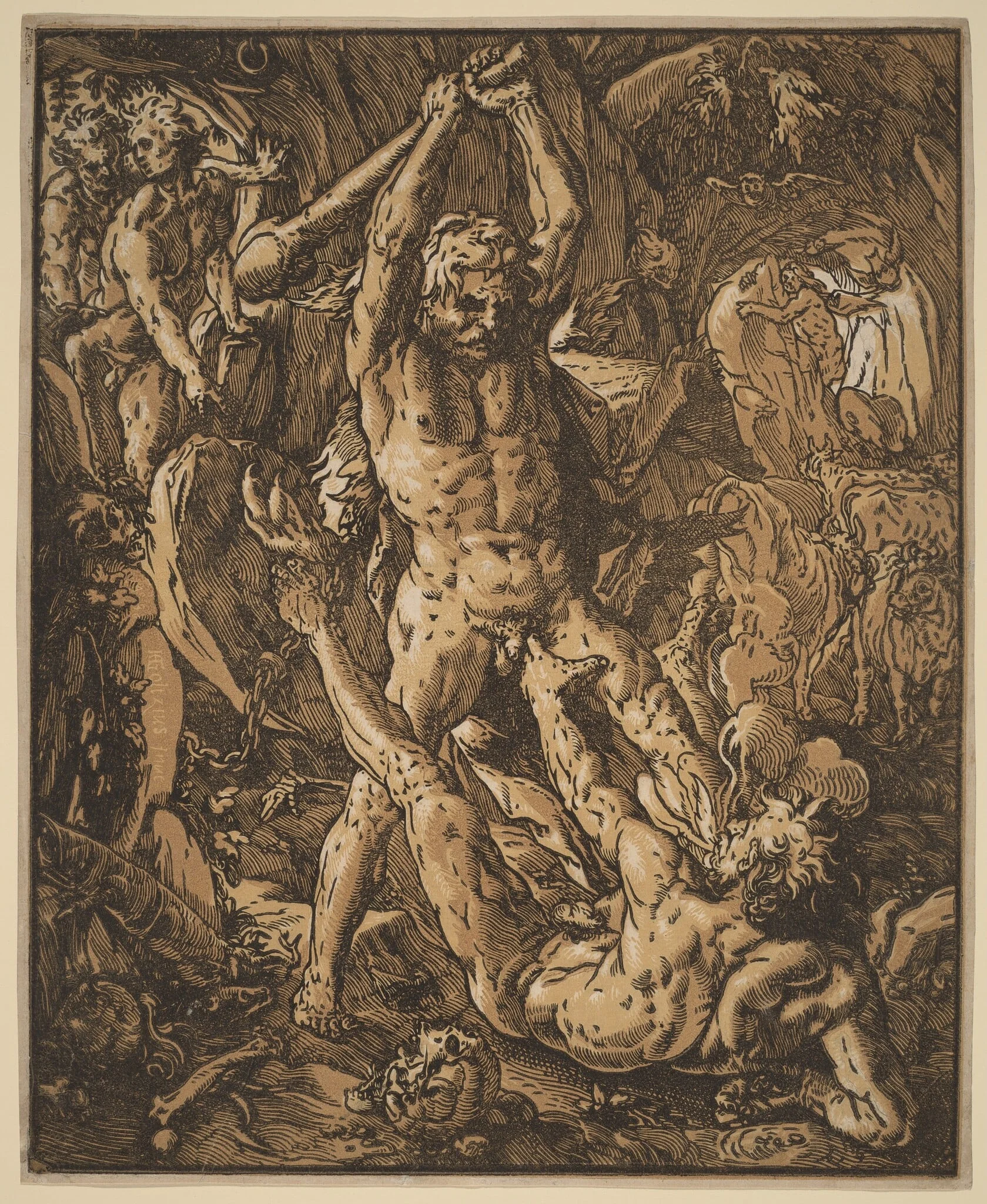 Hercules Killing Cacus, by Hendrik Goltzius, ink, 1588