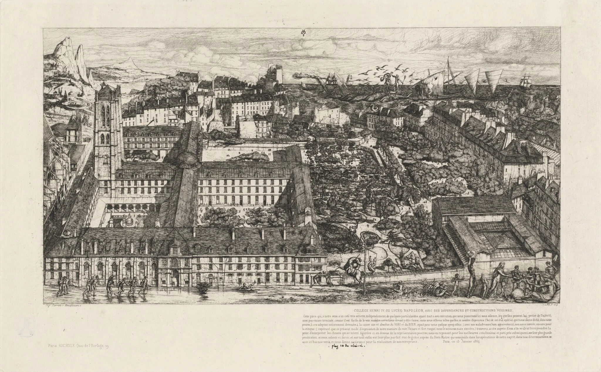 Collège Henri IV, Paris, ou Lycée Napoléon (Henry IV College or Napoleon School, Paris), by Charles Meryon, ink, 1864