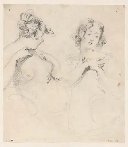 Two drawings of a Western woman