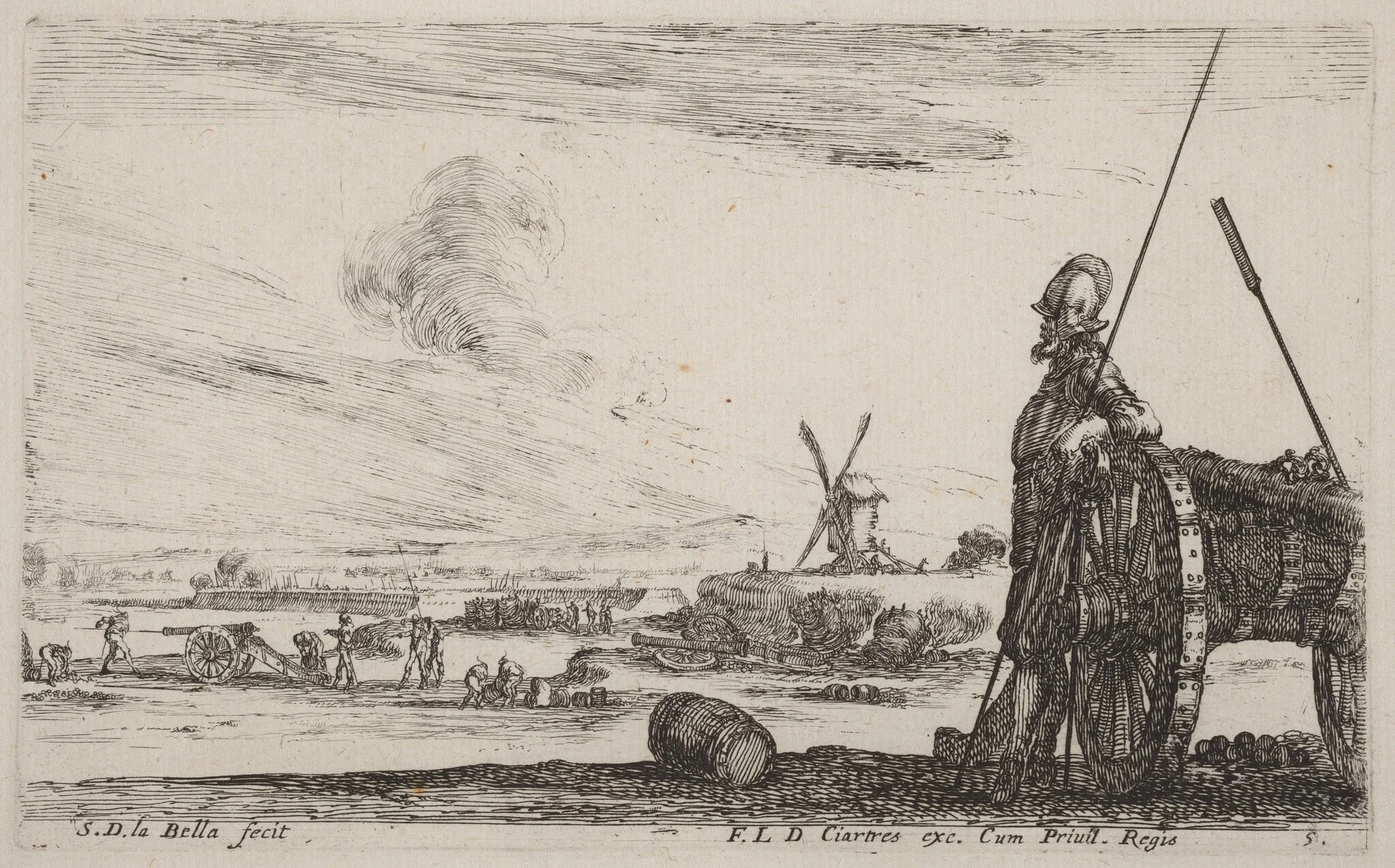 Soldier in Armor and a Cannon, by Stefano Della Bella, ink, 1641