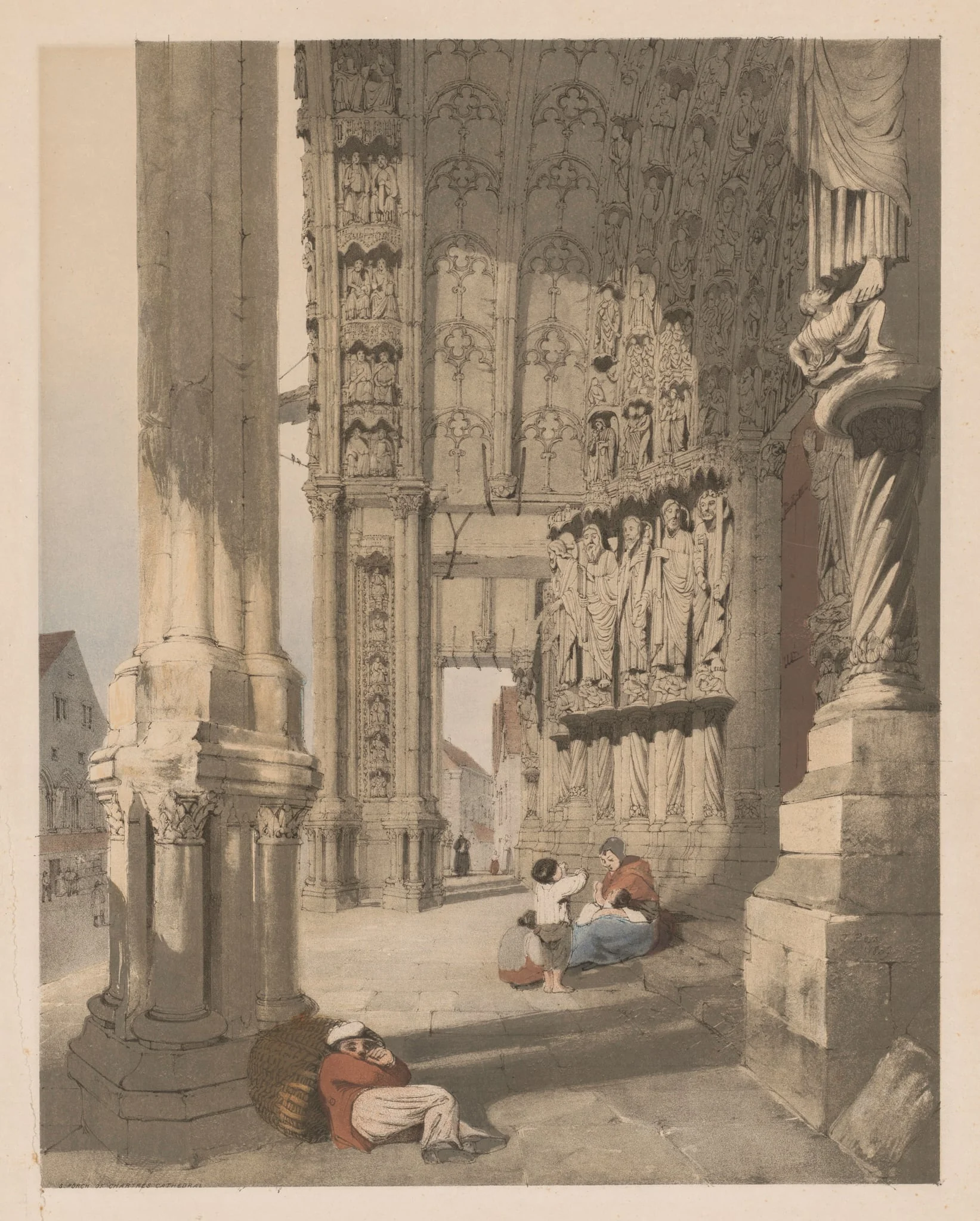 Picturesque Architecture in Paris, Ghent, Antwerp, Rouen, Etc.: South Porch of Chartres Cathedral,, by Thomas Shotter Boys, 1839