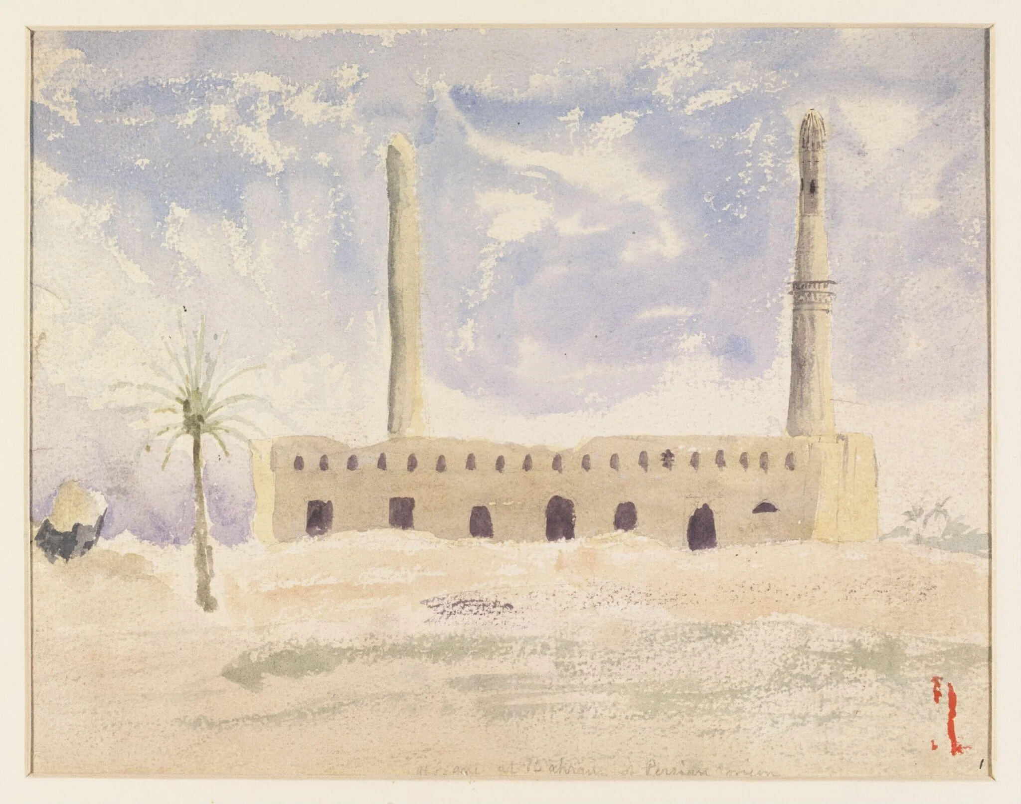Mosque at Bahrain of Persian origin, by Arthur William Stiffe, watercolor, 1864
