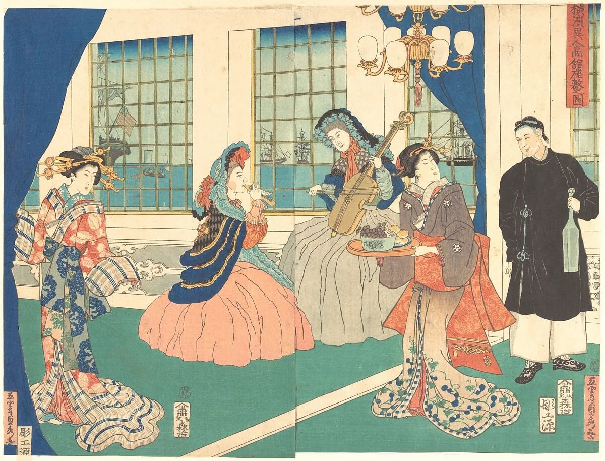 『横浜異 人商館座敷之図』|Drawing Room of a Foreign Business Establishment in Yokohama, by Utagawa (Gountei) Sadahide, ink, 9