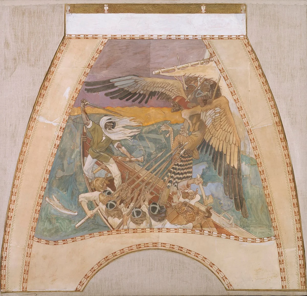 Sammon puolustus, luonnos Suomen paviljongin kupolifreskoihin Pariisin vuoden 1900 maailmannäyttelyyn, by Akseli Gallen-Kallela, unspecified