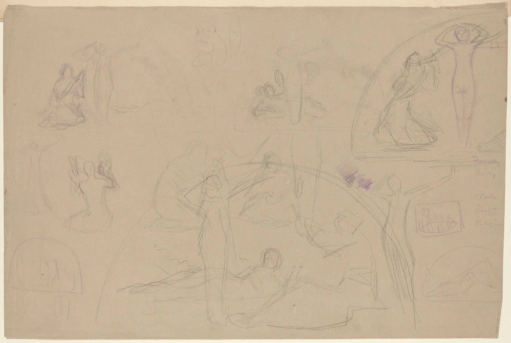 Studies for a Lunette [verso], by Charles Sprague Pearce, graphite, 1894