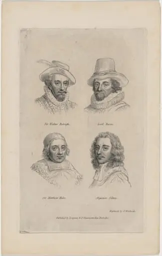 Portraits of Sir Walter Raleigh, Lord Bacon, Algernon Sidney, and Sir Matthew Hale