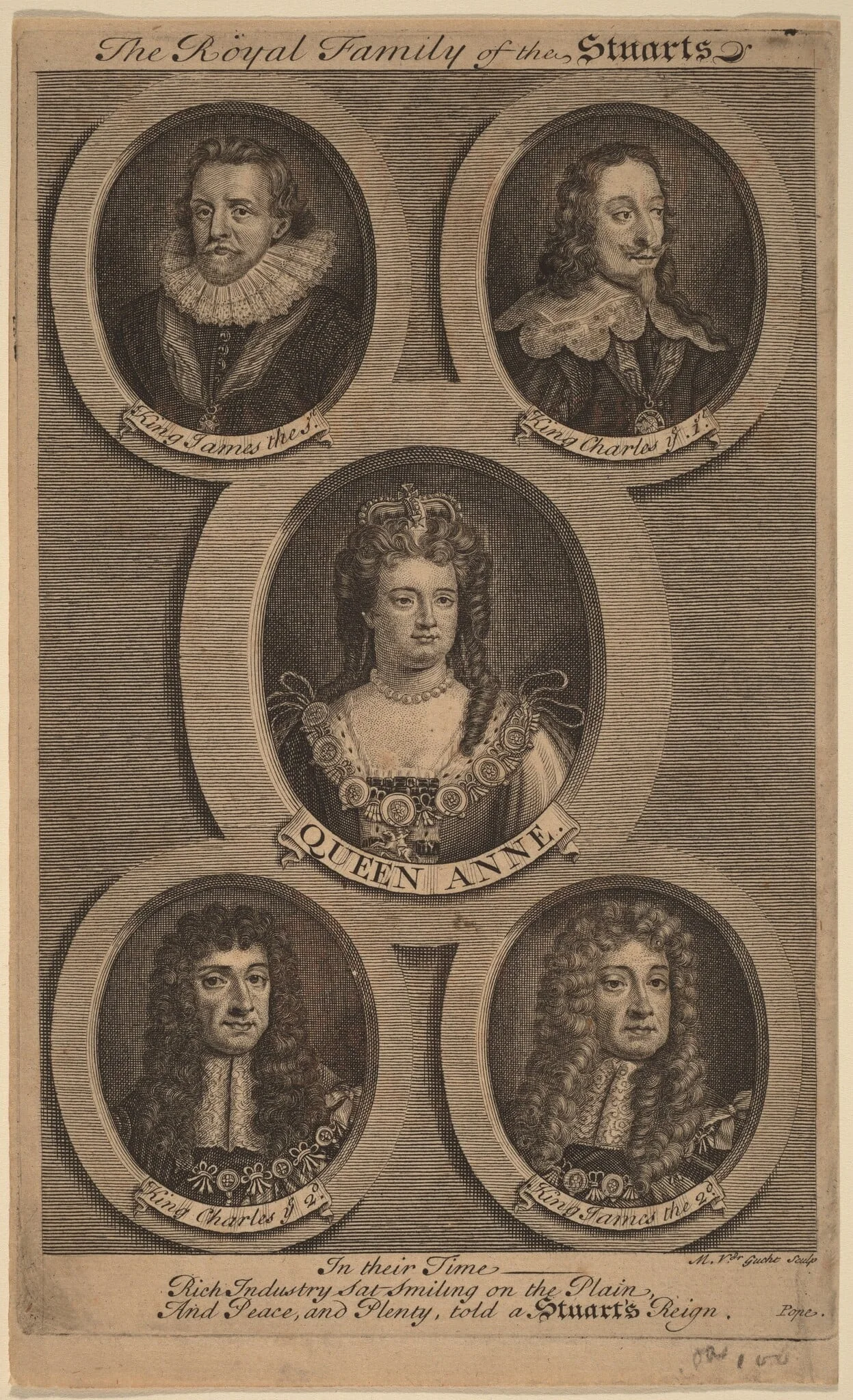 The Royal Family of the Stuarts, by Michiel van der Gucht, ink, 1692