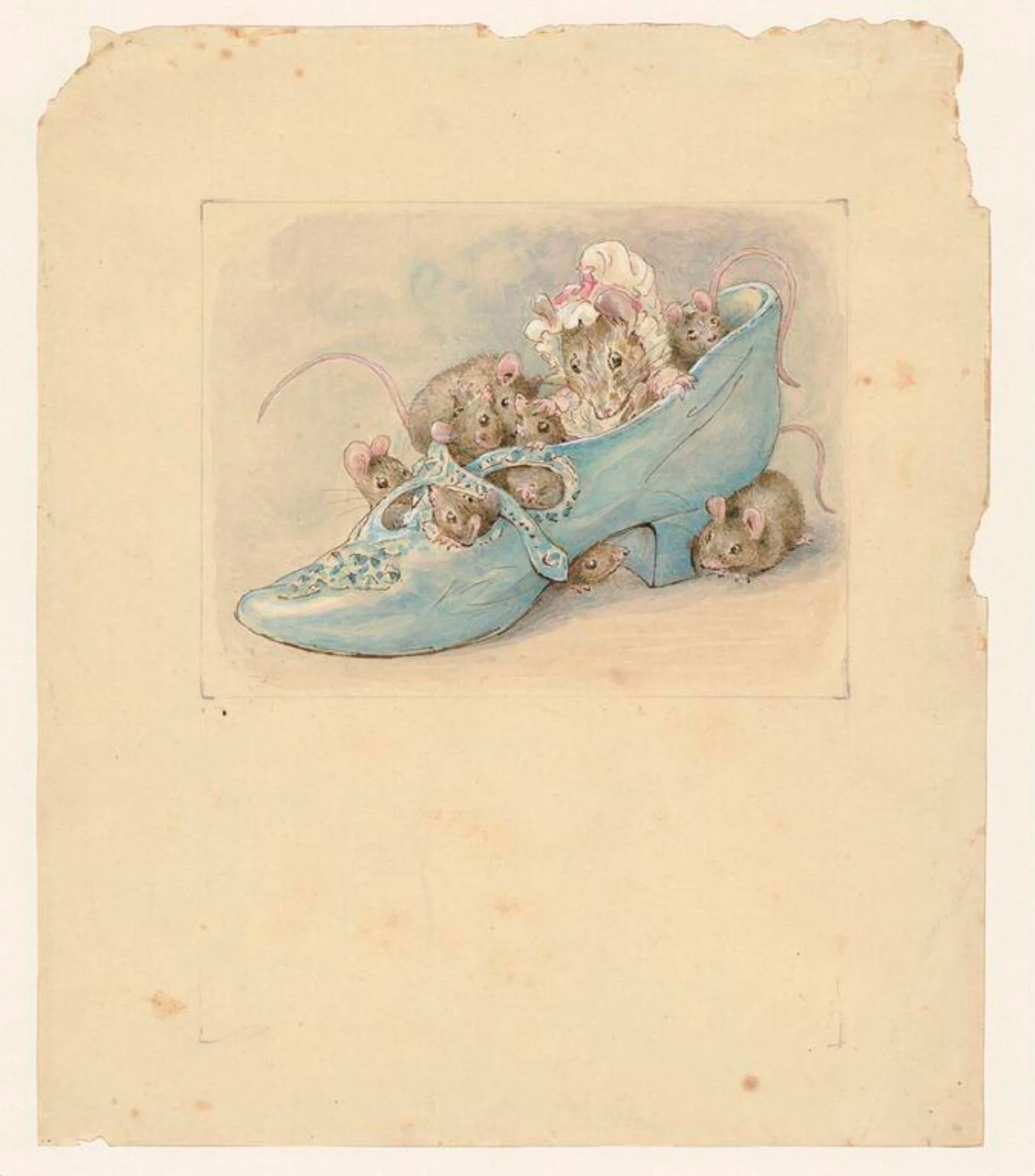 Mice in a shoe, by Beatrix Potter, watercolor, 1905