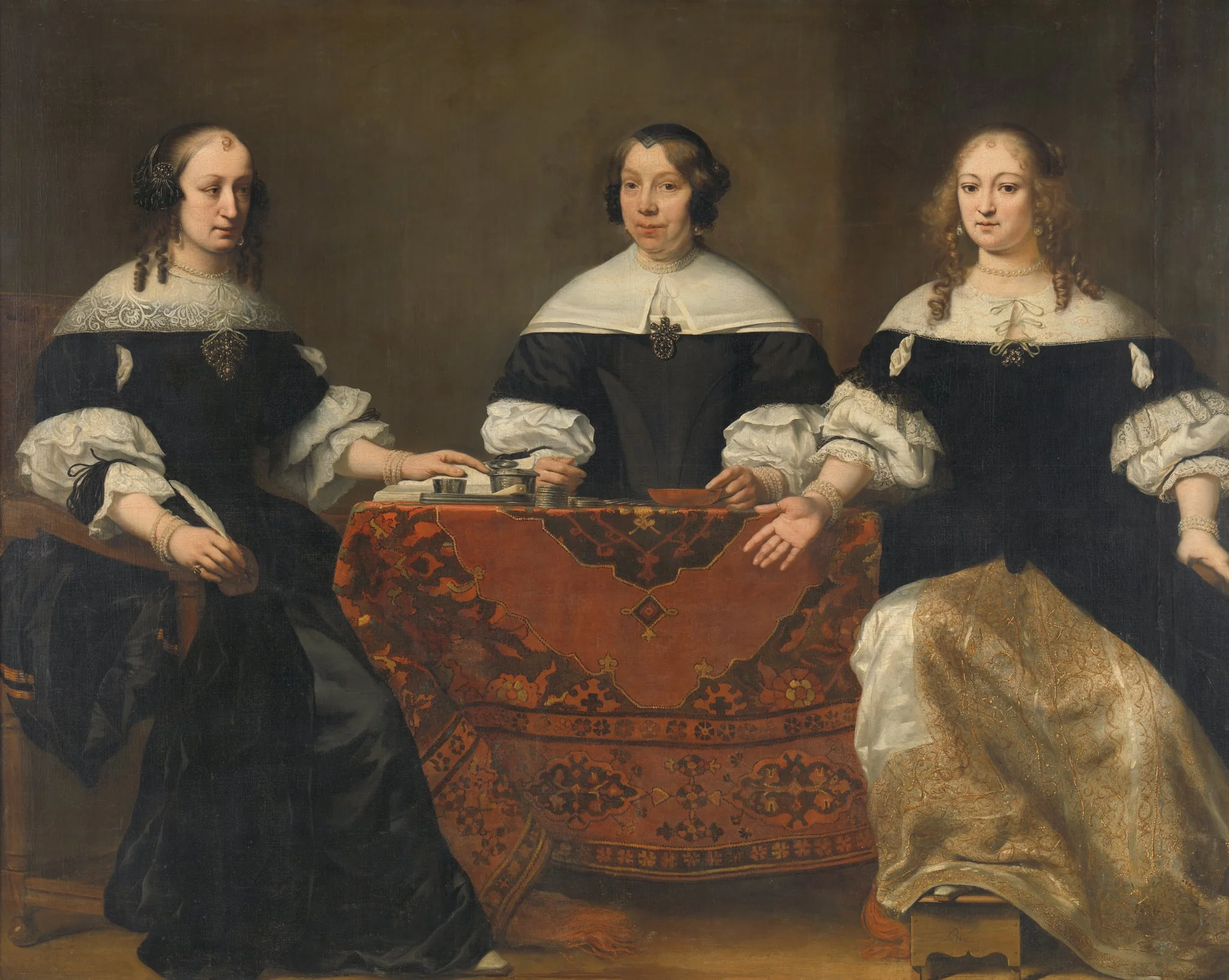 Portrait of the Three Regentesses of the Leprozenhuis, Amsterdam, by Unknown, unspecified, 1668