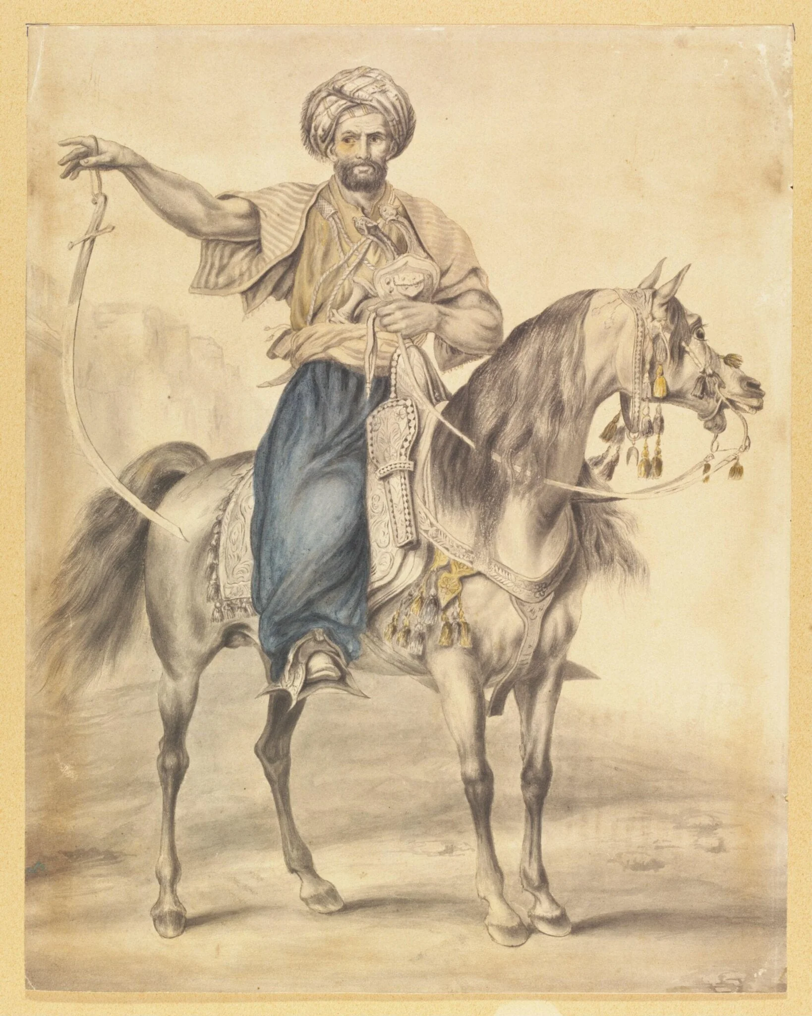 Mamluk with drawn sword, on horseback