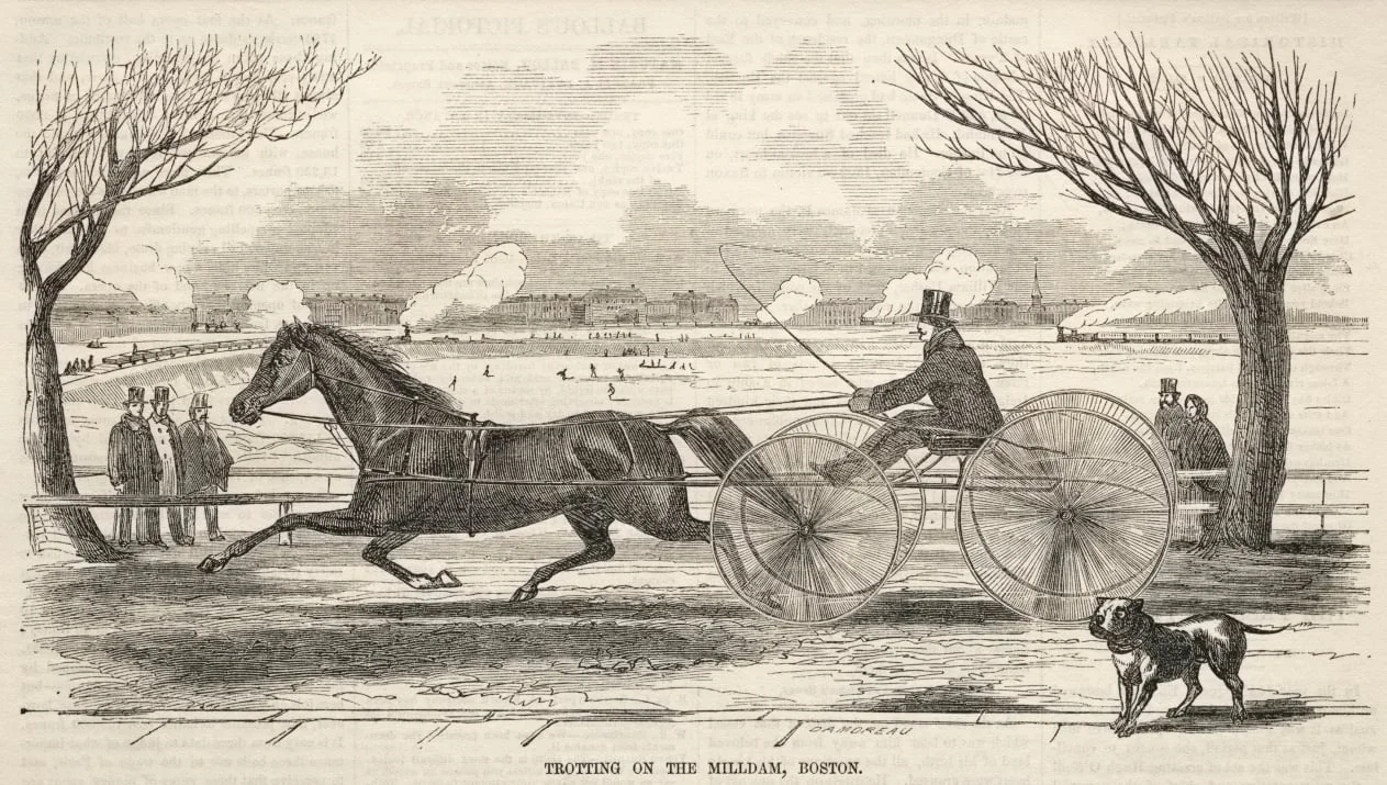 Trotting on the Mill Dam, Boston, by Winslow Homer, 1859