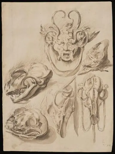 grotesque mask and animal skull