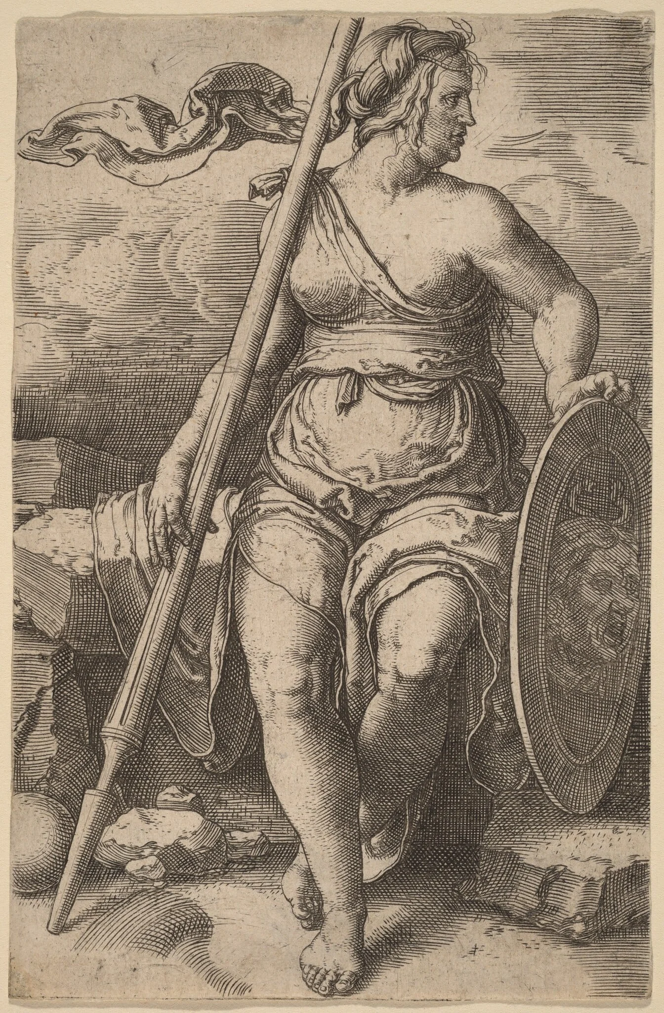 Pallas Athene, by Lucas van Leyden, ink, 1530