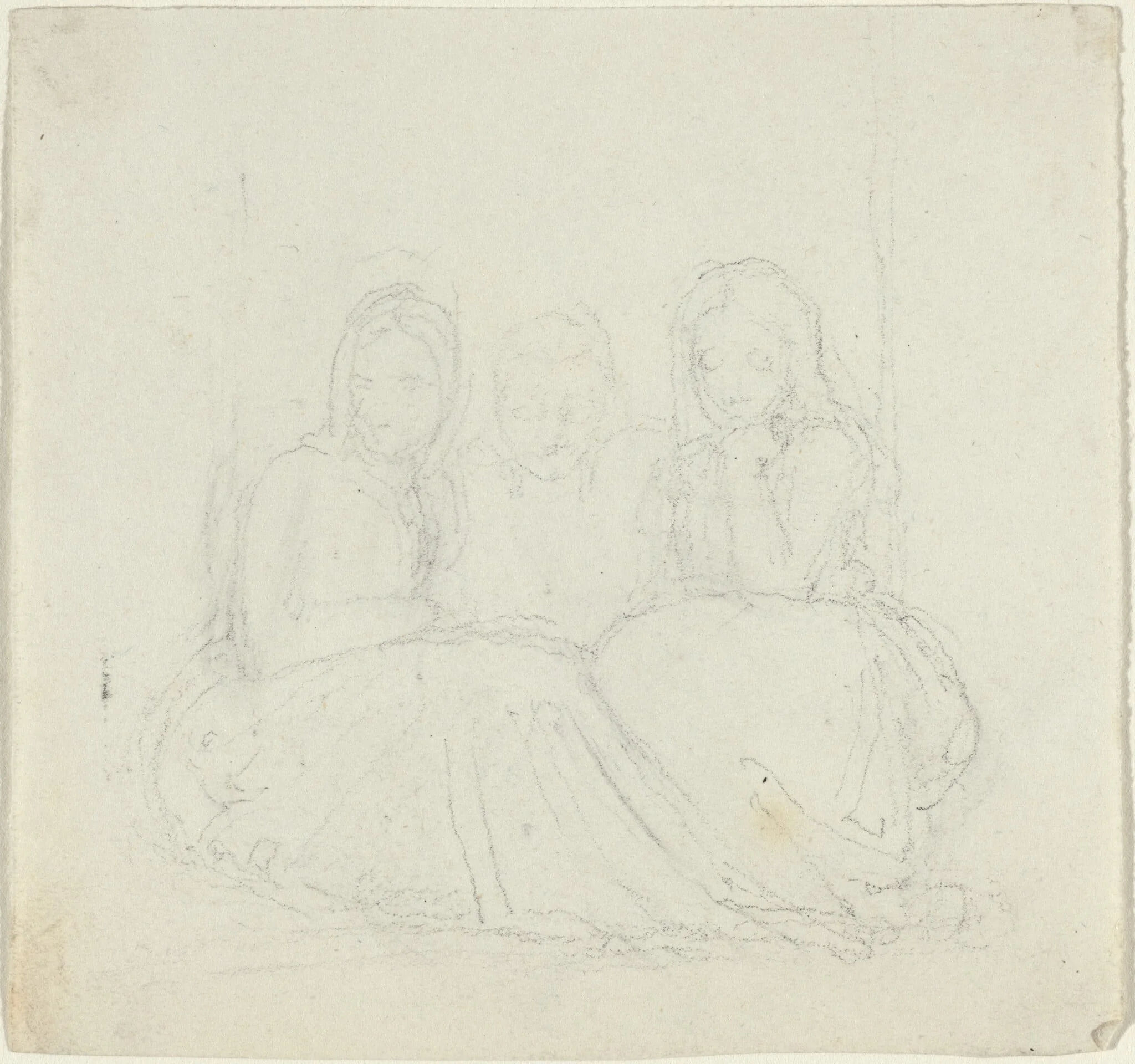 Three Seated Female Figures, by John Flaxman, graphite, 1790