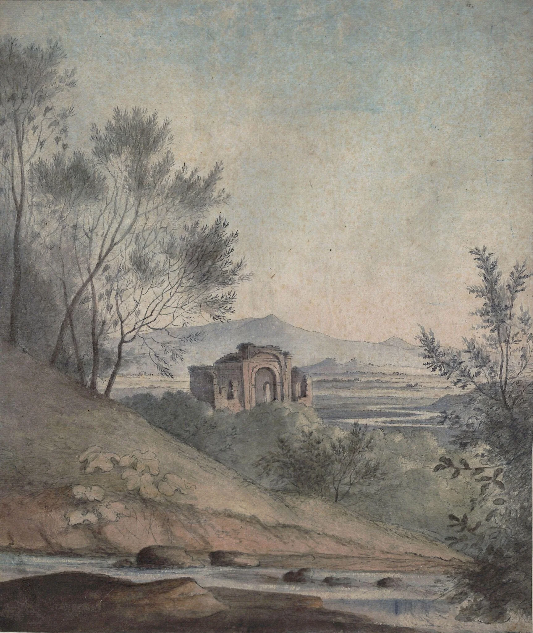 View near the Monte Mario near Rome, by George I. Cuitt, watercolor, 1764
