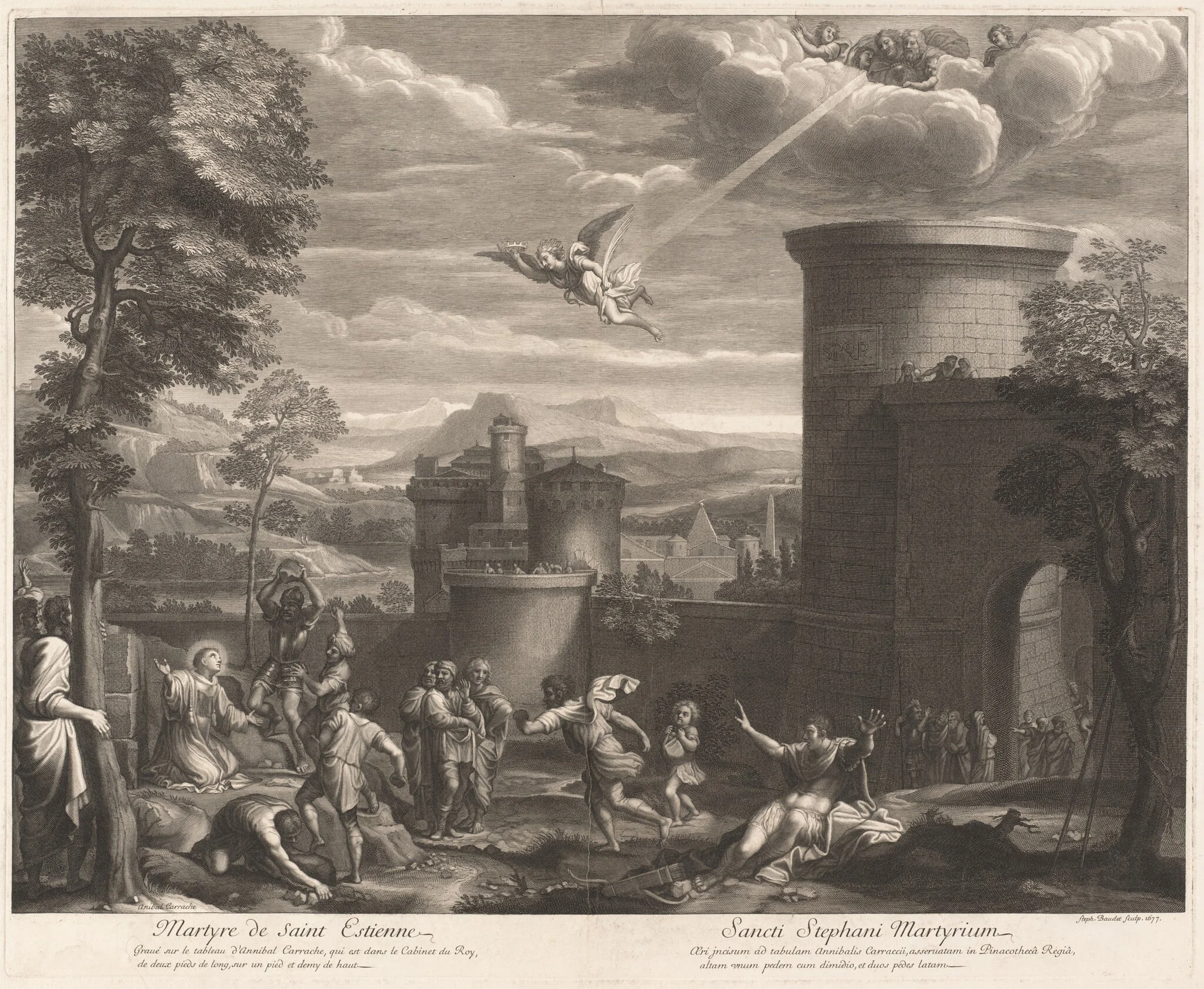 Martyre de Saint Estienne (The Martyrdom of Saint Sebastian), by Etienne Baudet, ink, 1677