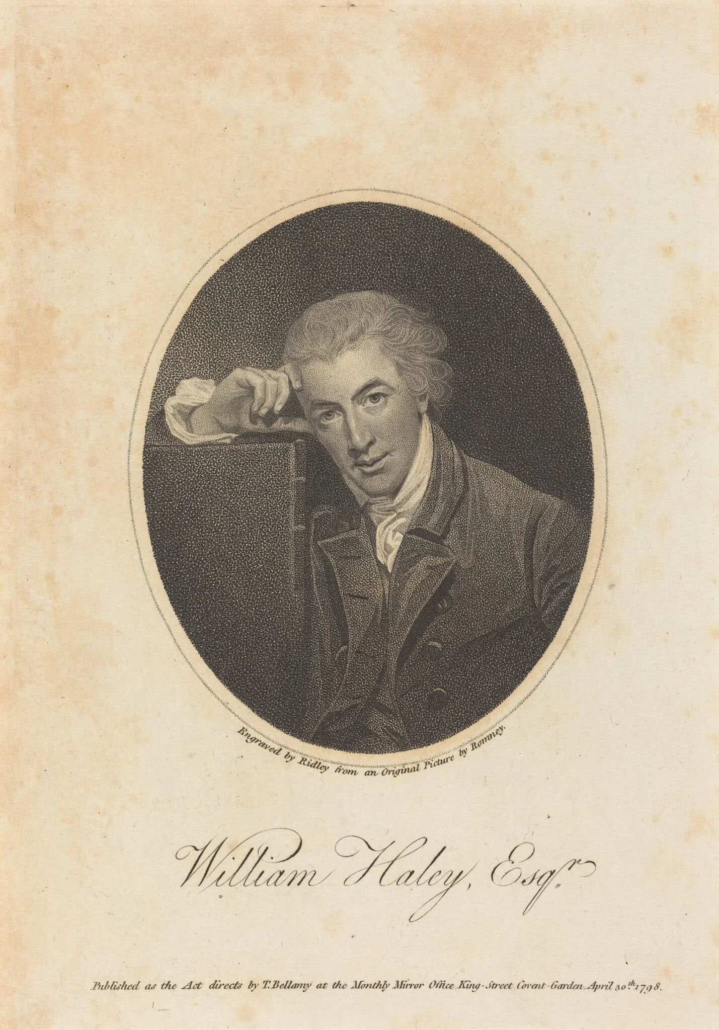 William Hayley, Esq., by William Ridley, ink, 1798